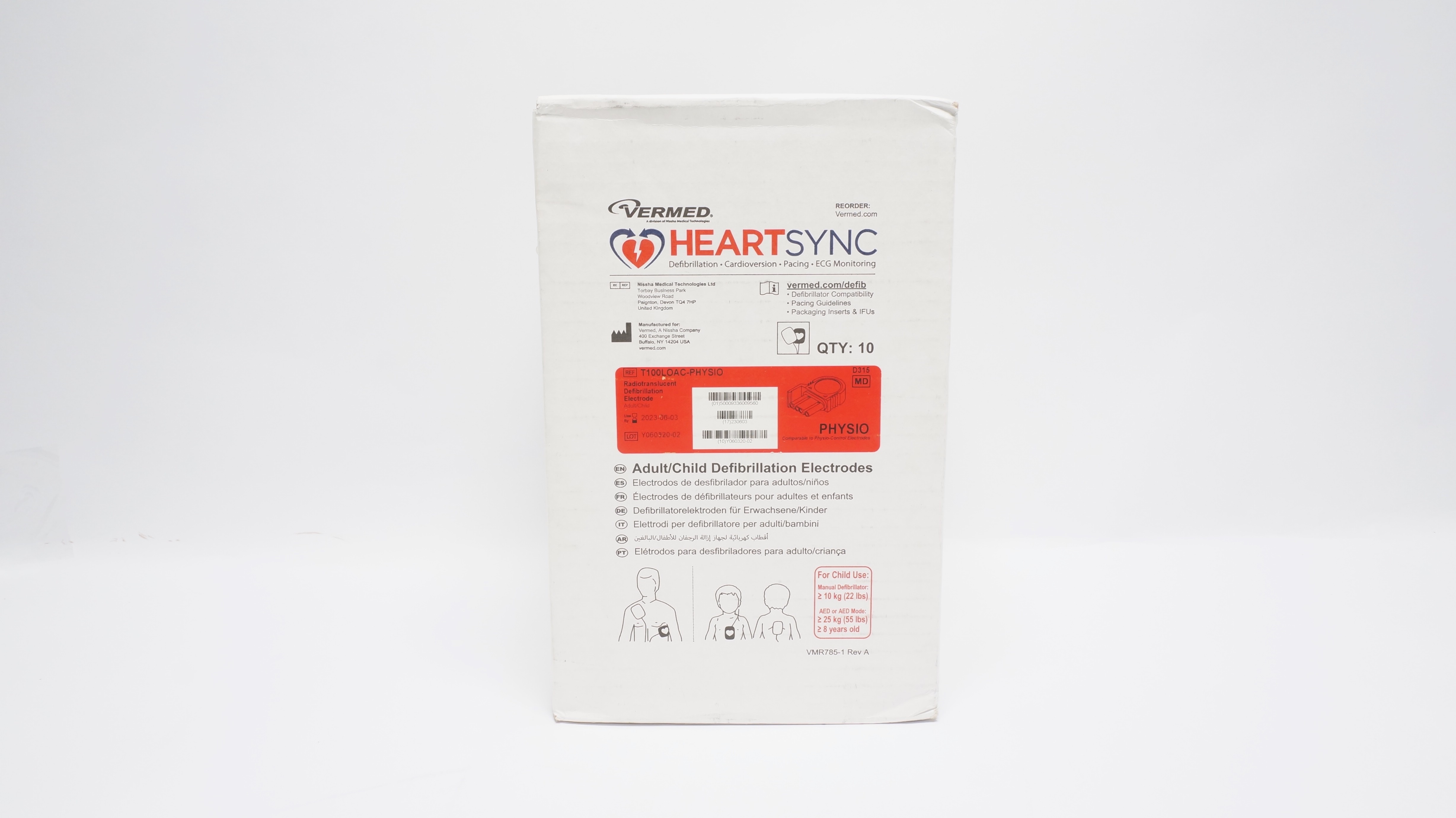 Vermed T100LOAC-PHYSIO HeartSync Defibrillation Electrode (x) - Box of 10