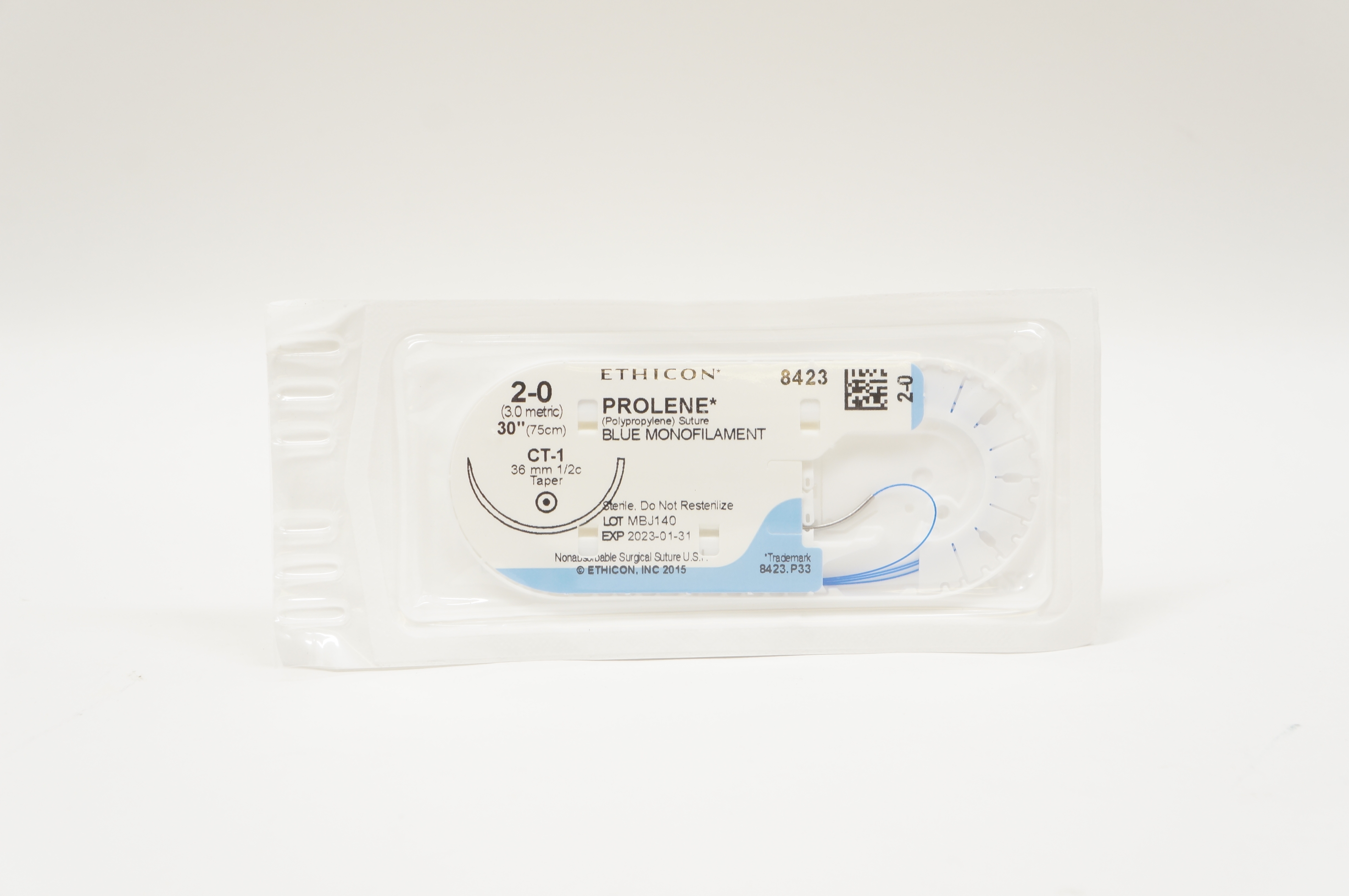 Ethicon 8423 2-0 PROLENE, CT-1, 36mm 1/2c Taper, 30inch