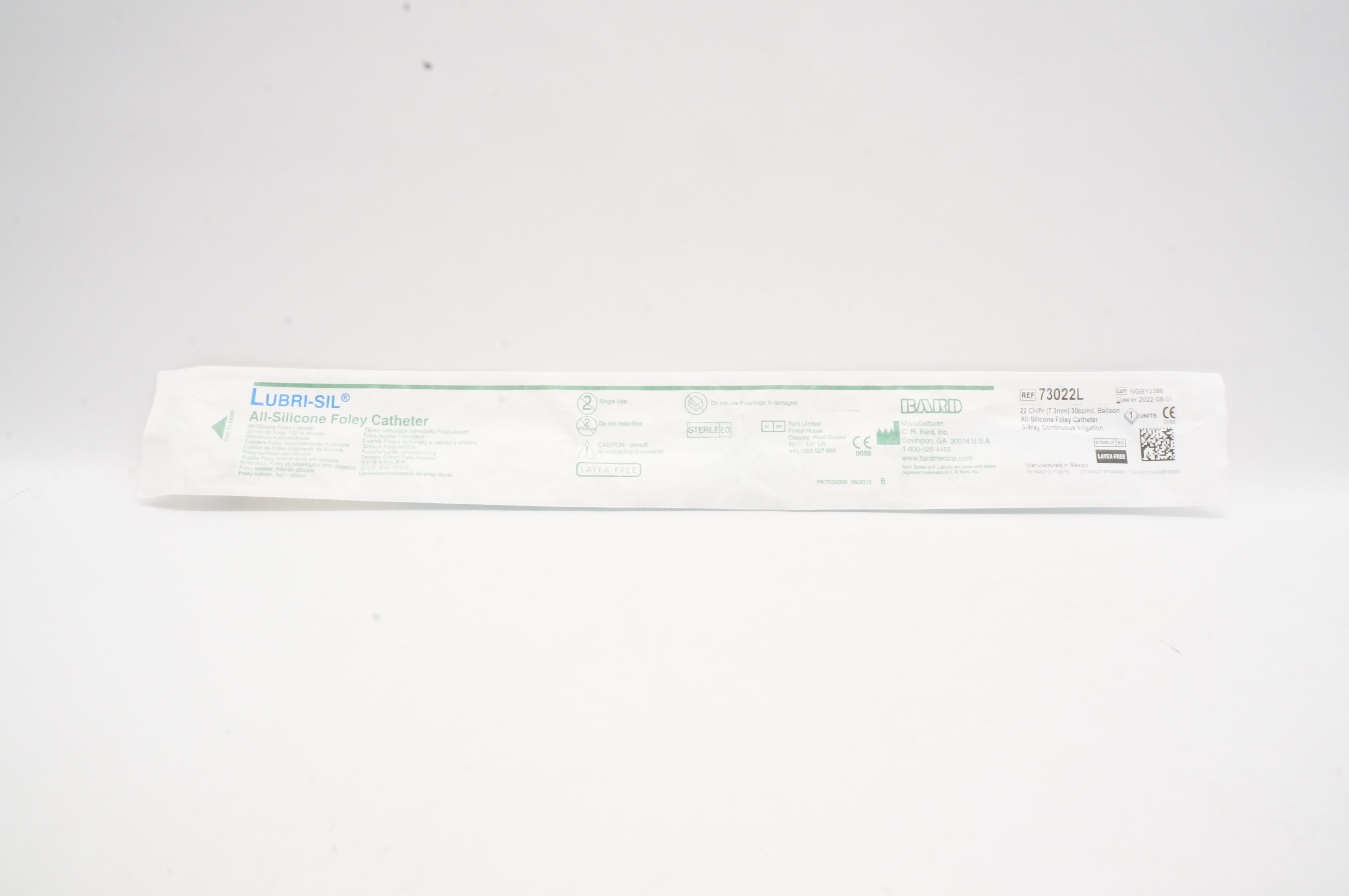Bard 73022L Lubri-Sil All-Silicone Foley Cath. Balloon 22Fr x 30cc/mL