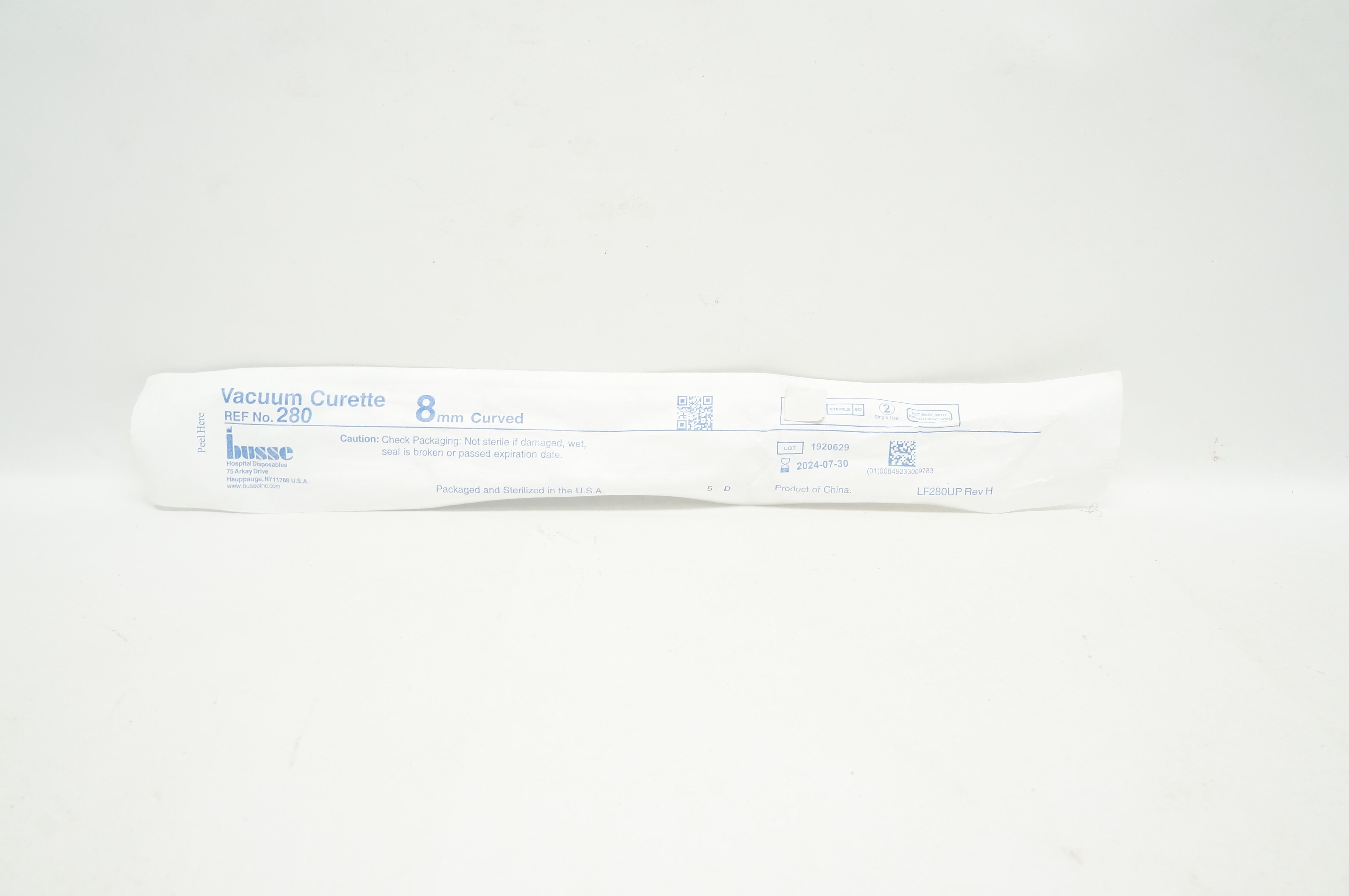 Busse 280 Vacuum Curette, Curved, 8mm