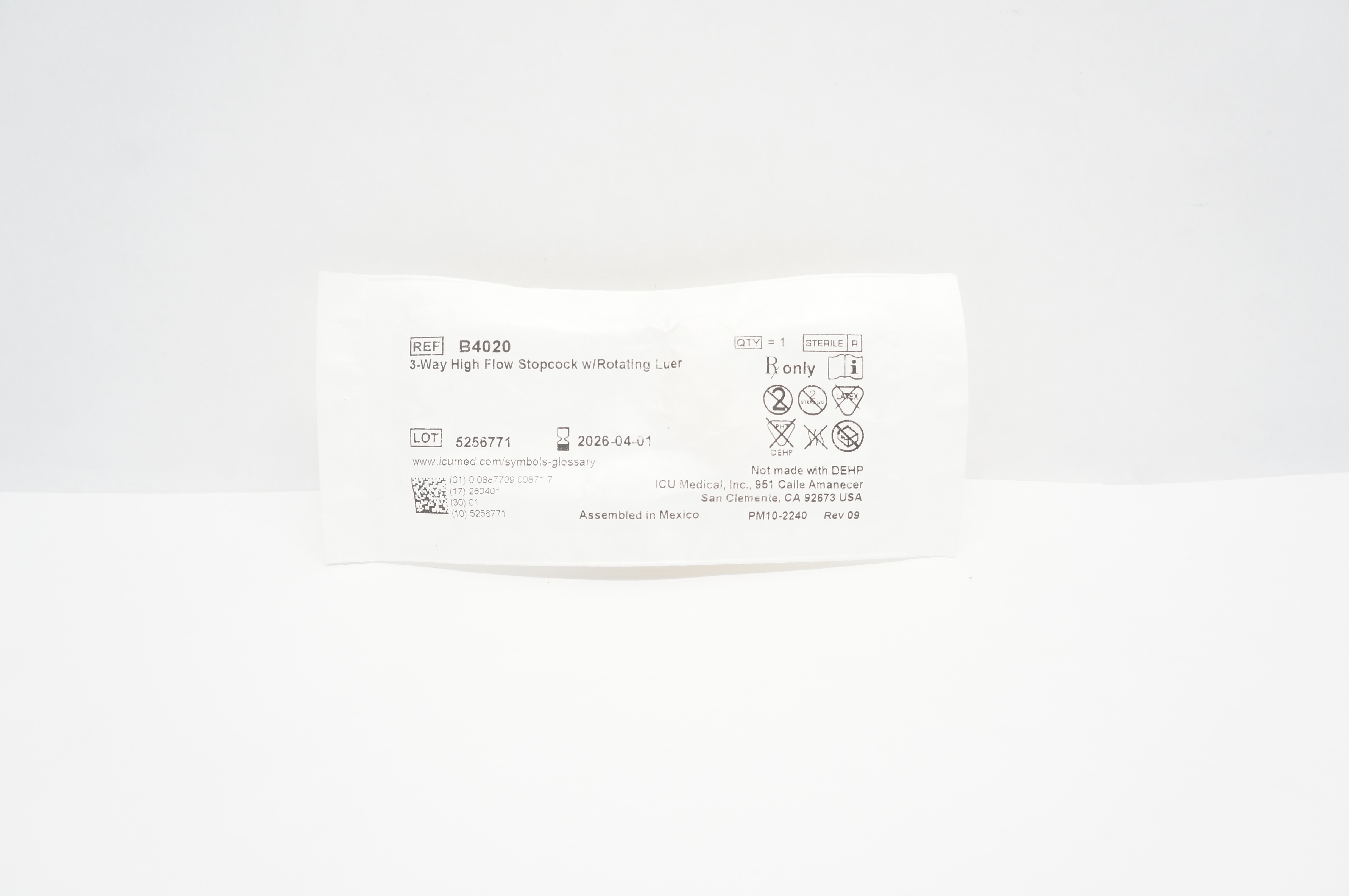 ICU Medical B4020 3-Way High Flow Stopcock w/Rotating Luer