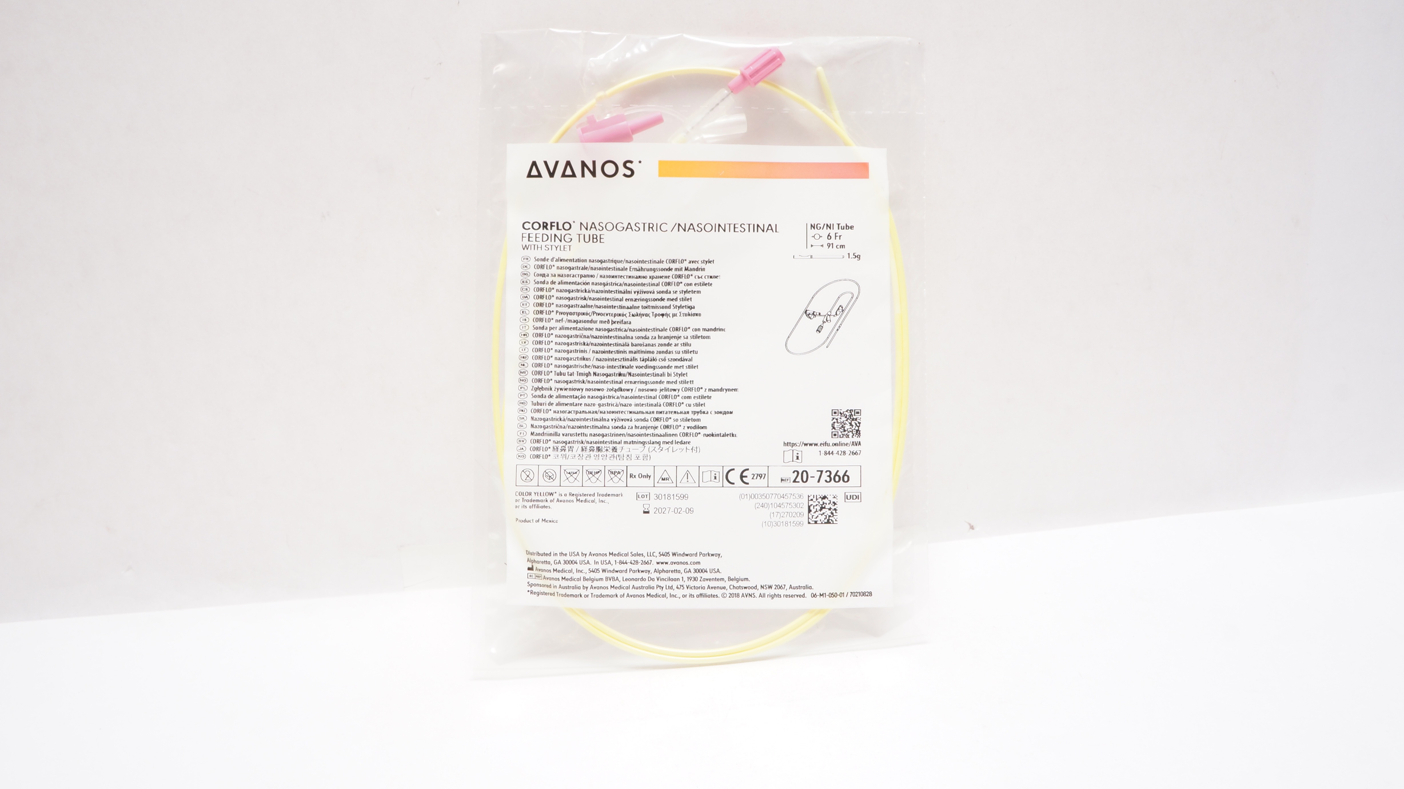 Avanos 207366 Corflo Nasogastric/Nasointestinal Feeding Tube w/Stylet