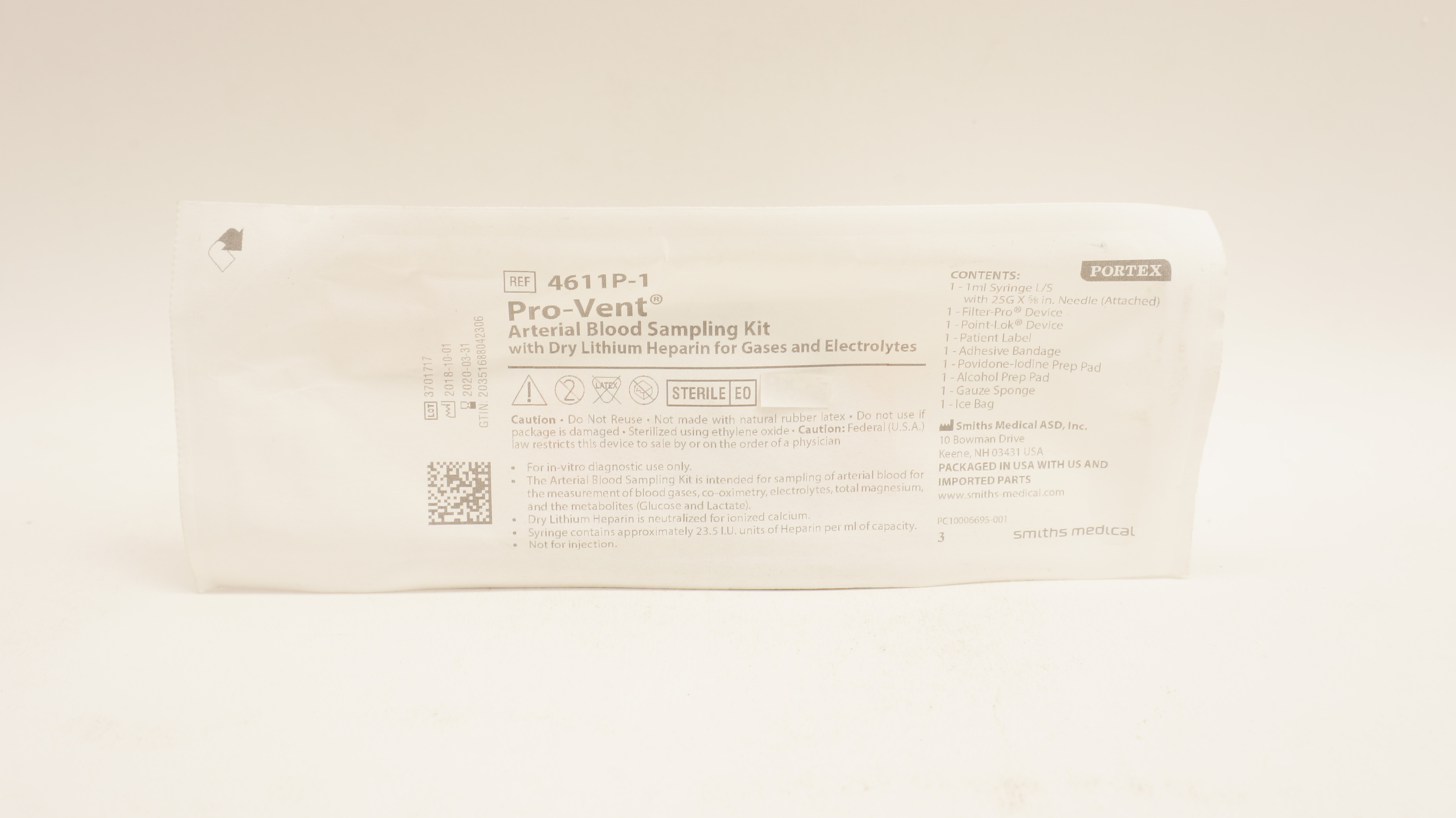 Smiths Medical 4611P-1 Portex Pro-Vent Arterial Blood Sampling Kit (x)
