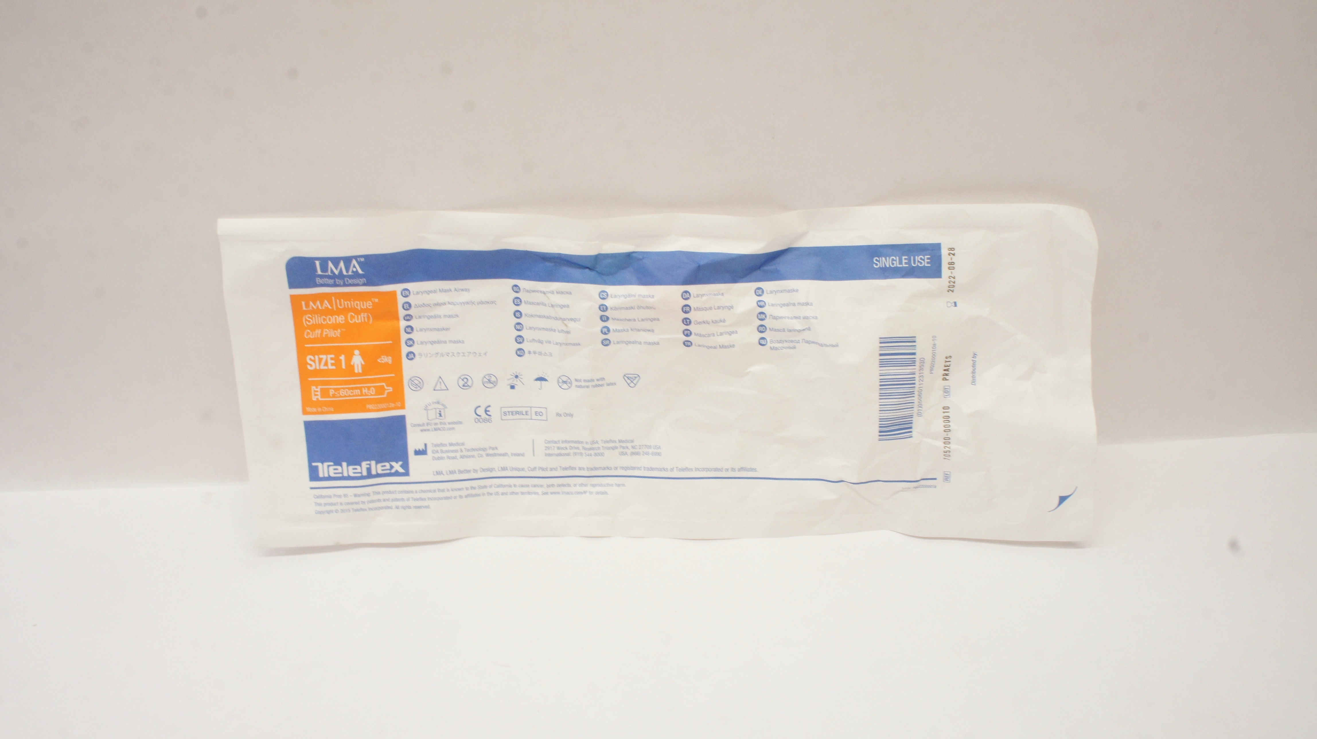 Teleflex 105200-000010 LMA Unique Cuff Pilot Laryngeal Mask Airway, Size 1 (x)