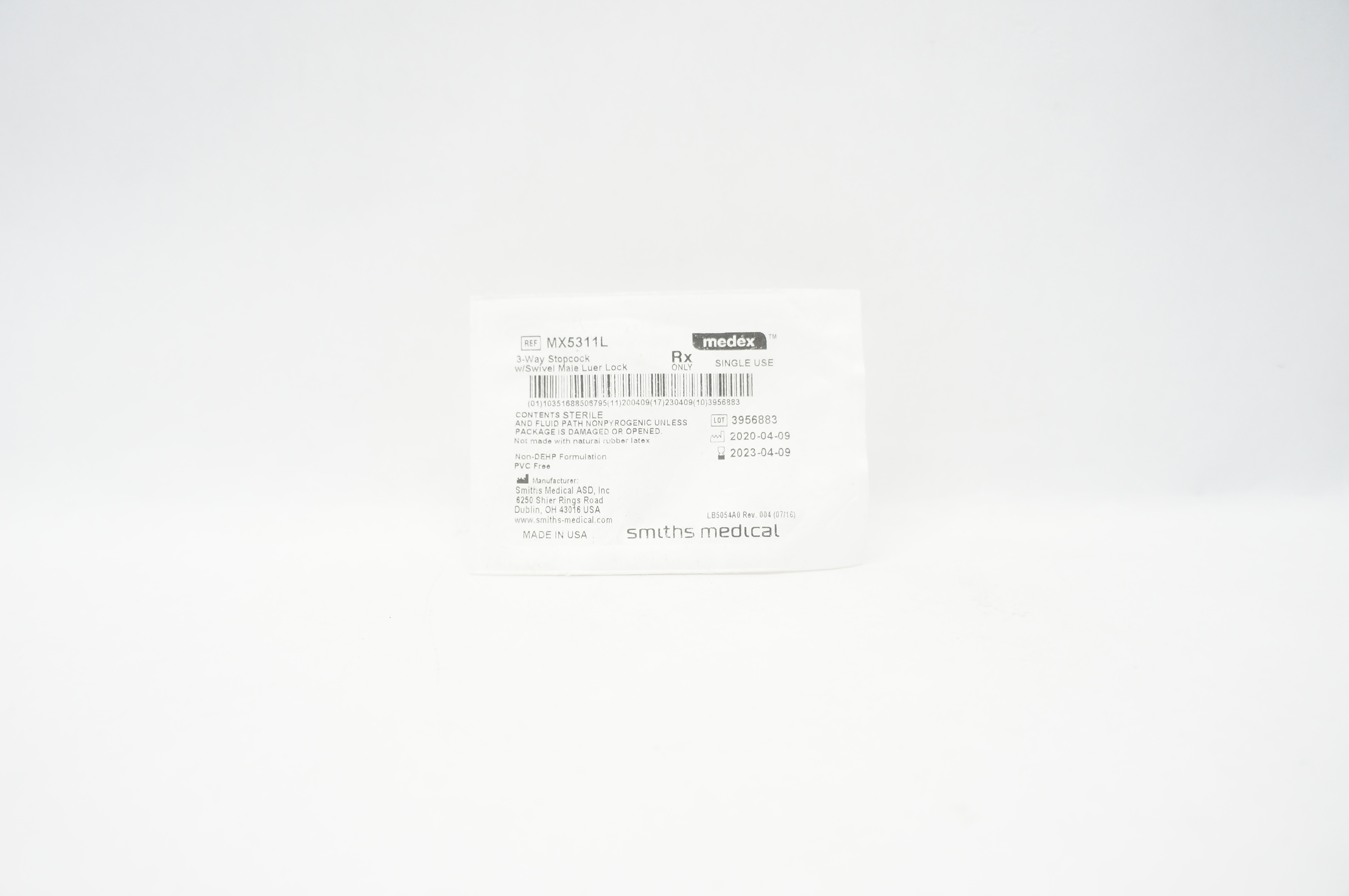 Smiths Medical MX5311L Medex 3-Way Stopcock w/Swivel Male Luer Lock (x)