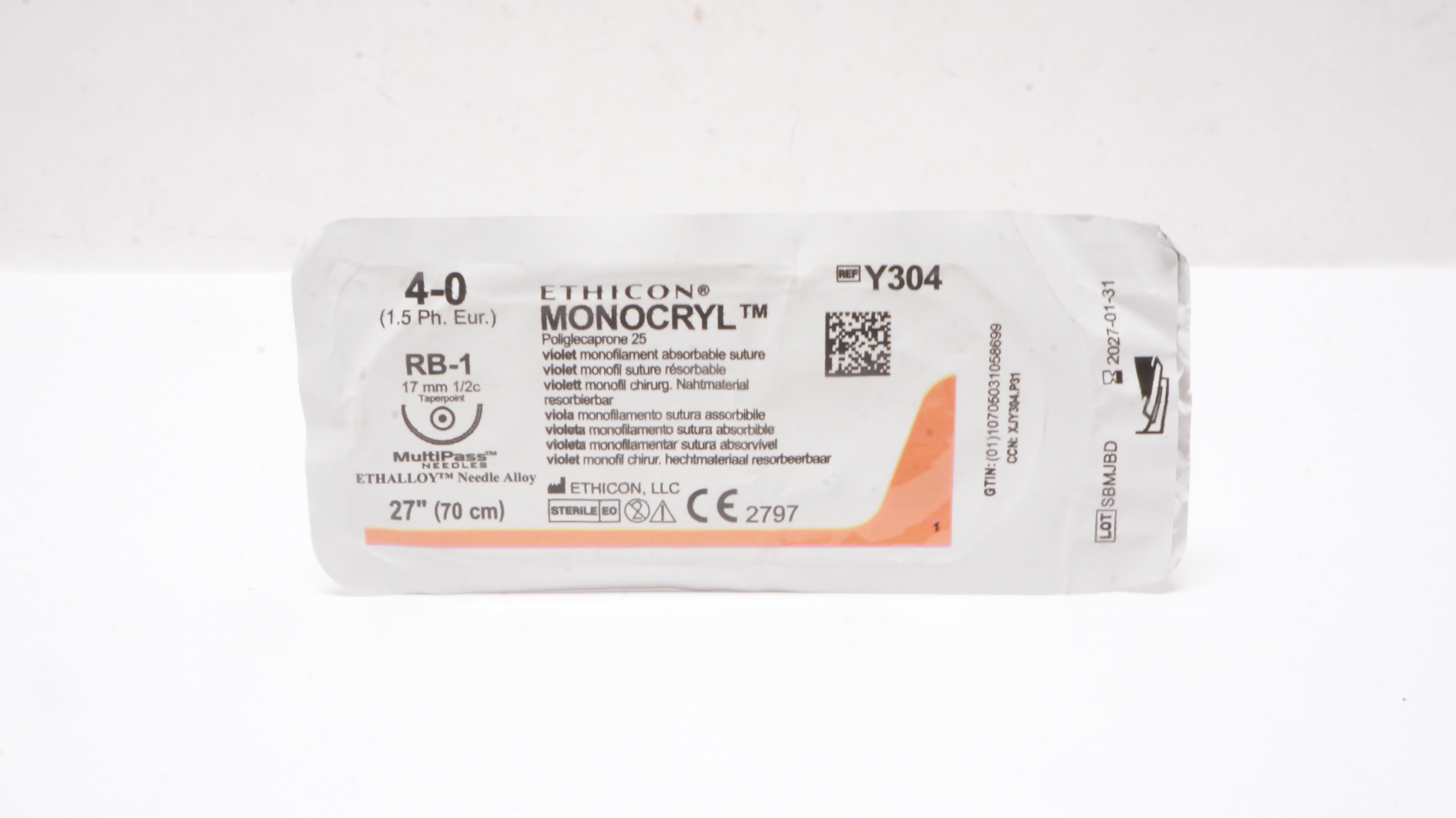 Ethicon Y304 4-0 Monocryl Poliglecaprone25 Stre RB-1 17mm 1/2c Taperpoint 27inch