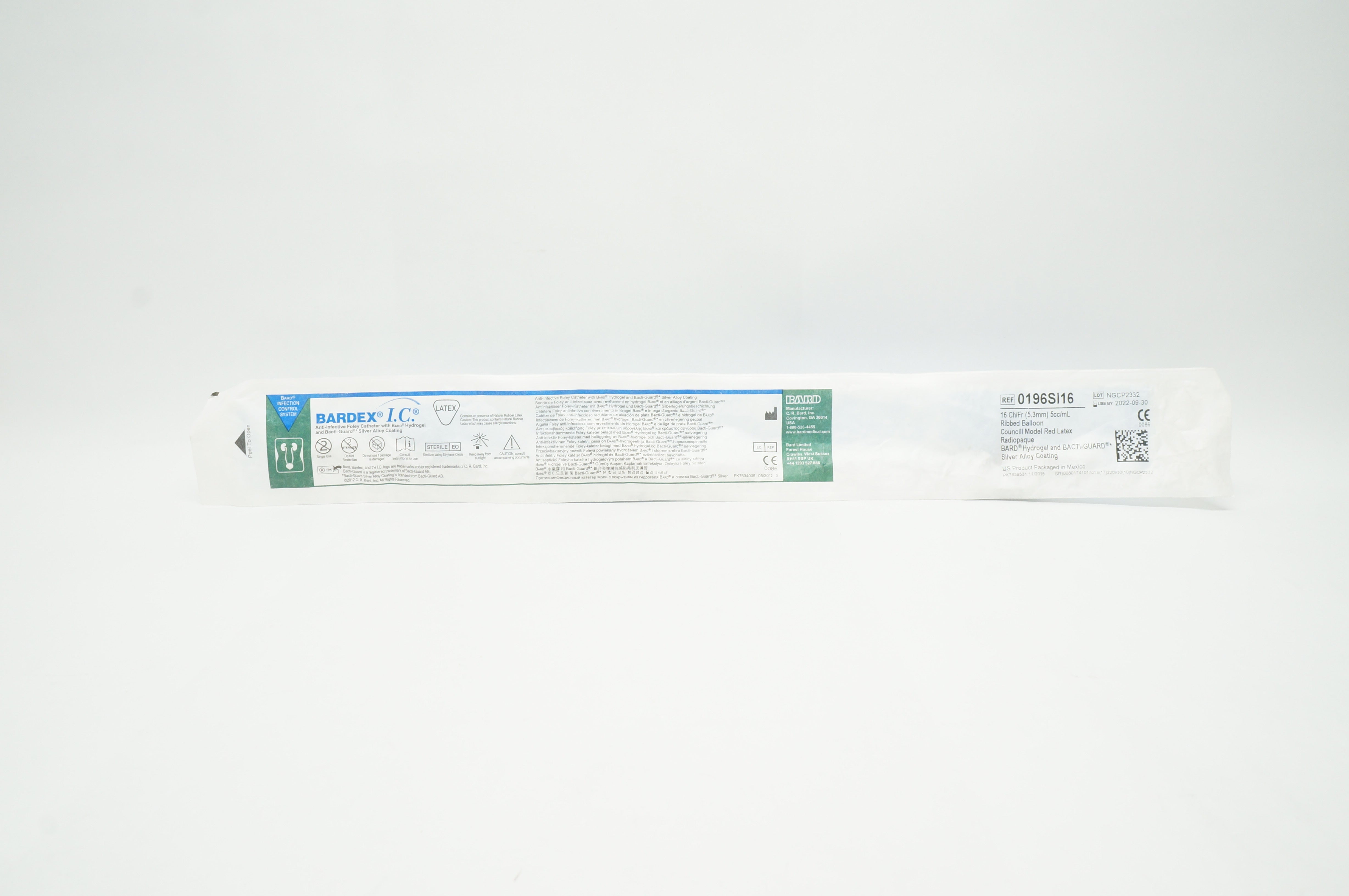 Bard 0196SI16 Bardex I.C. Anti-Infective Foley Cath. 16Ch/Fr x 5cc/mL Balloon(x)