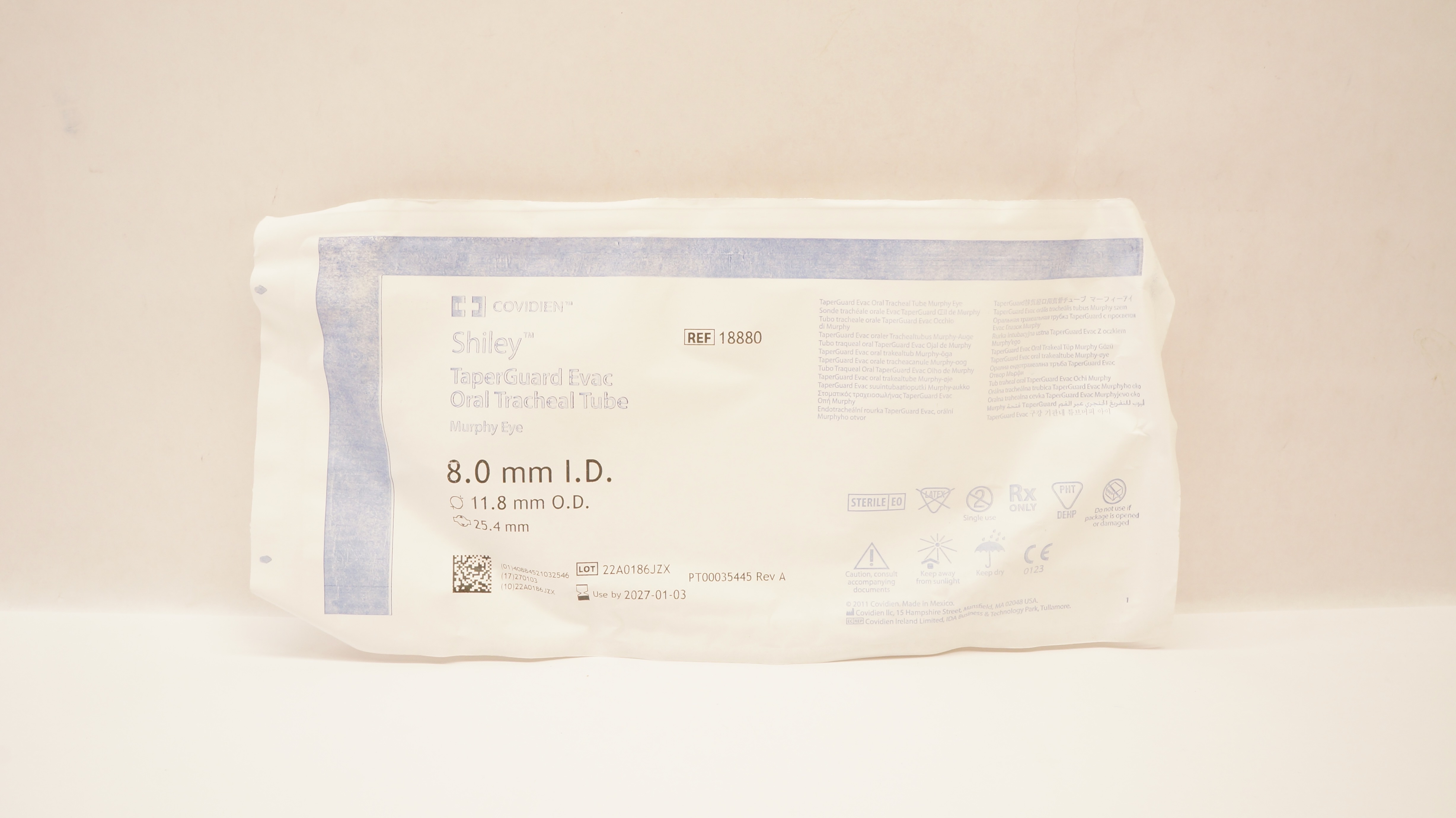 Covidien 18880 Shiley TaperGuard Evac Oral Tracheal Tube 8.0ID x 11.8OD ...