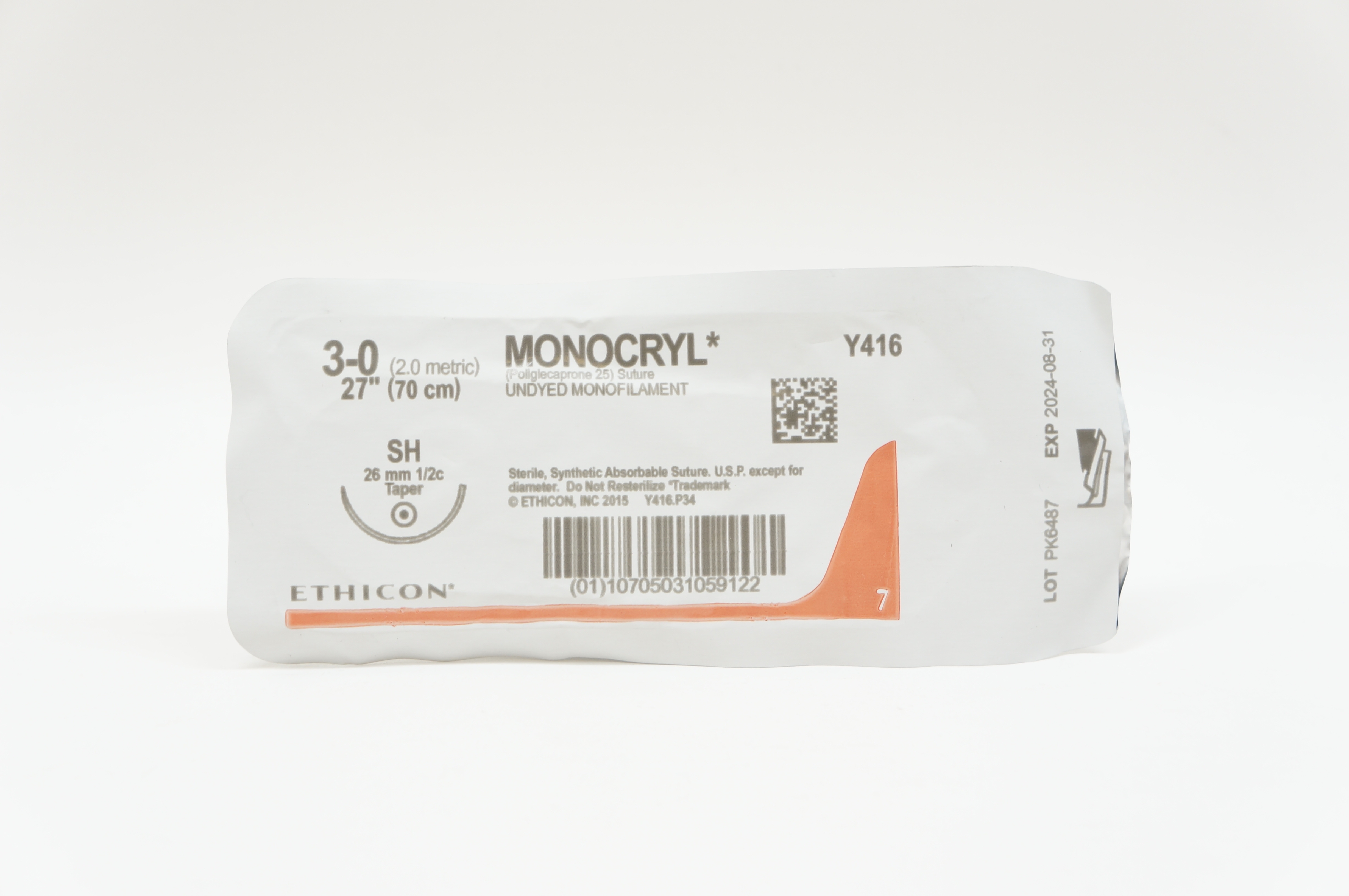 Ethicon Y416 3-0 MONOCRYL, SH, 26mm 1/2c Taper, 27inch