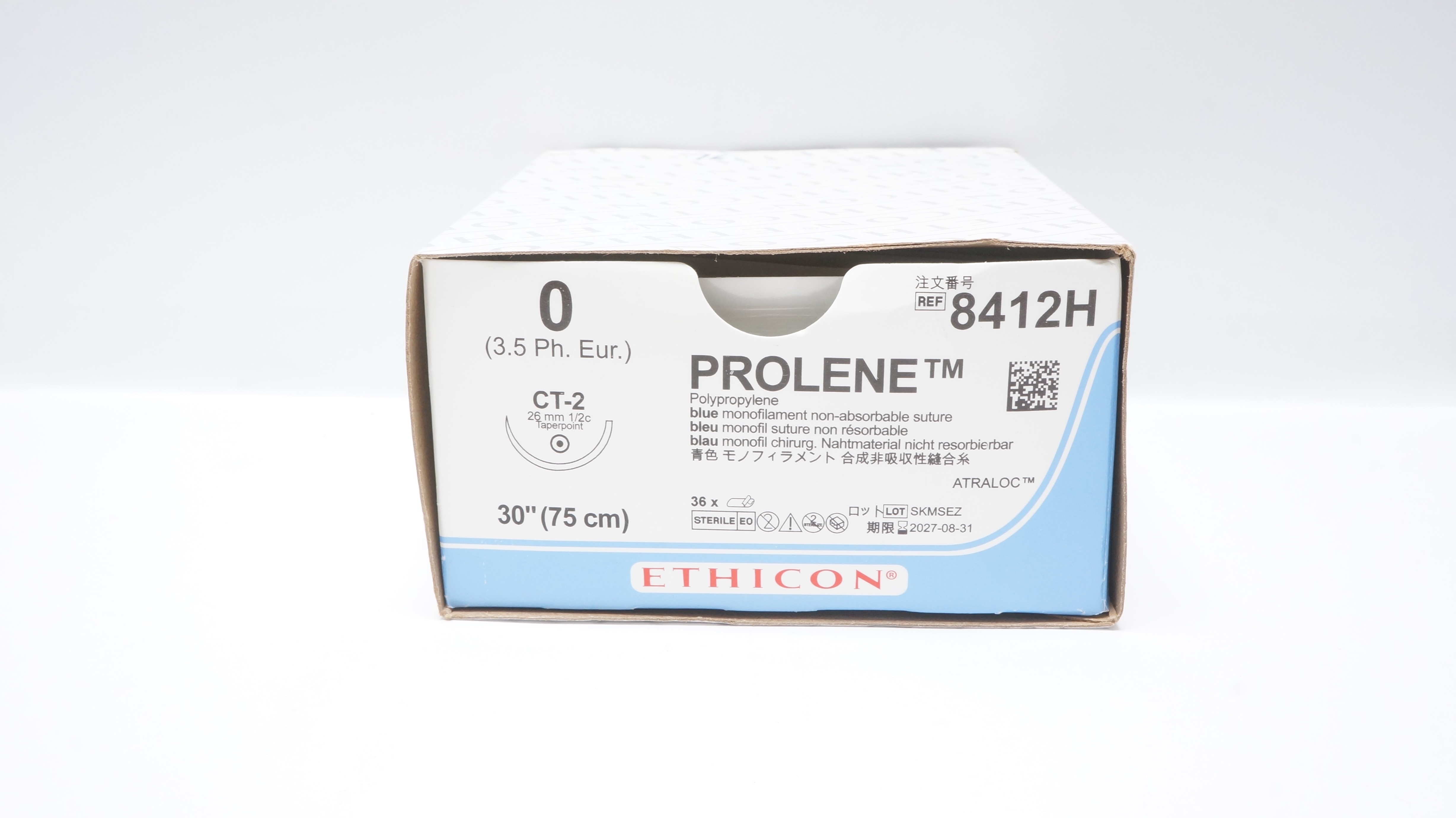 Ethicon 8412H 0 PROLENE Stre CT-2 26mm 1/2c Taperpoint, 30inch - Box of 16
