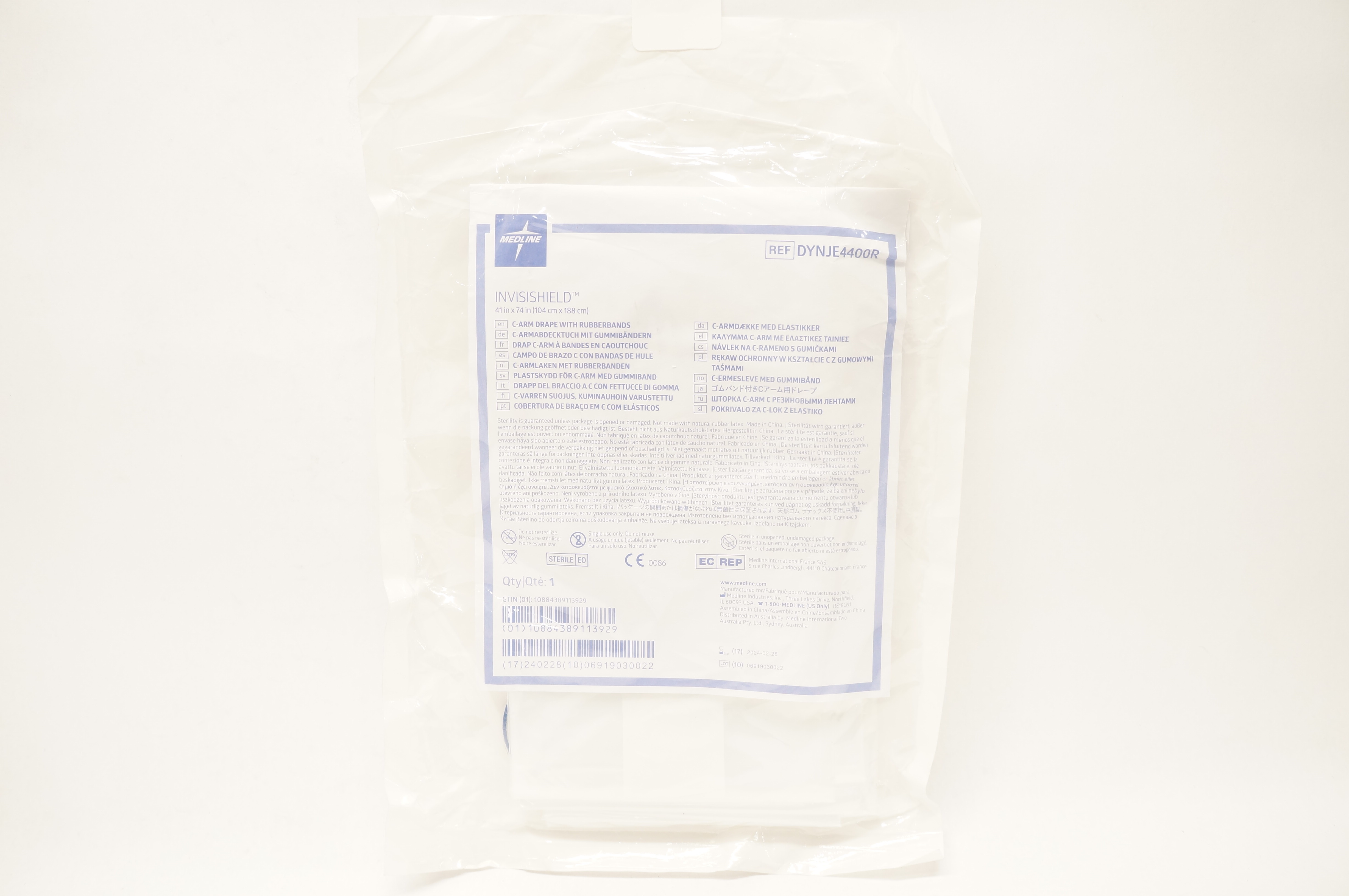 Medline DYNJE4400R Invisishield C-Arm Drape With Rubberbands 41 inch x 74 inch