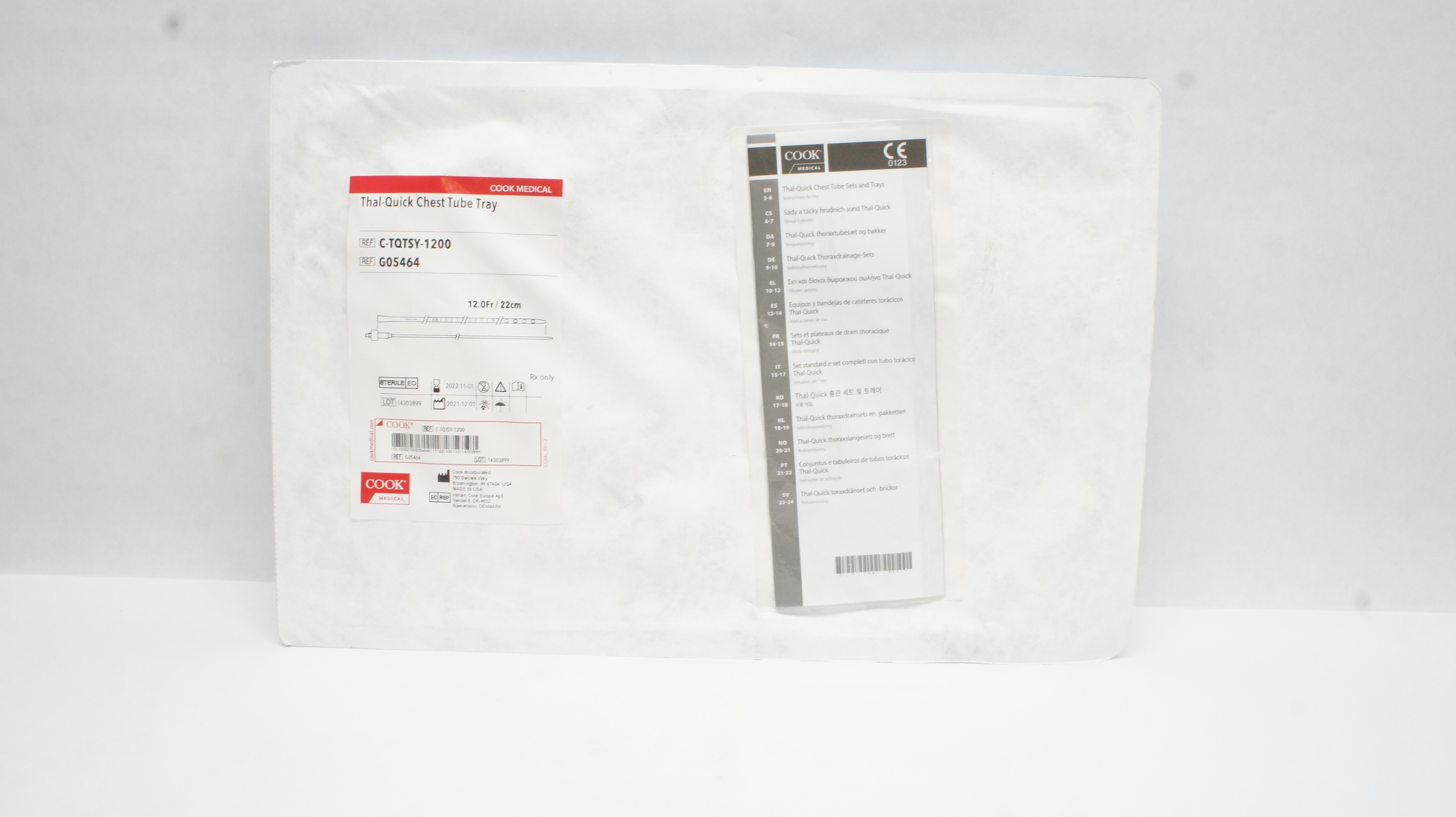 Cook Medical G05464 Thal-Quick Chest Tube Tray 12Fr x 22cm (x)