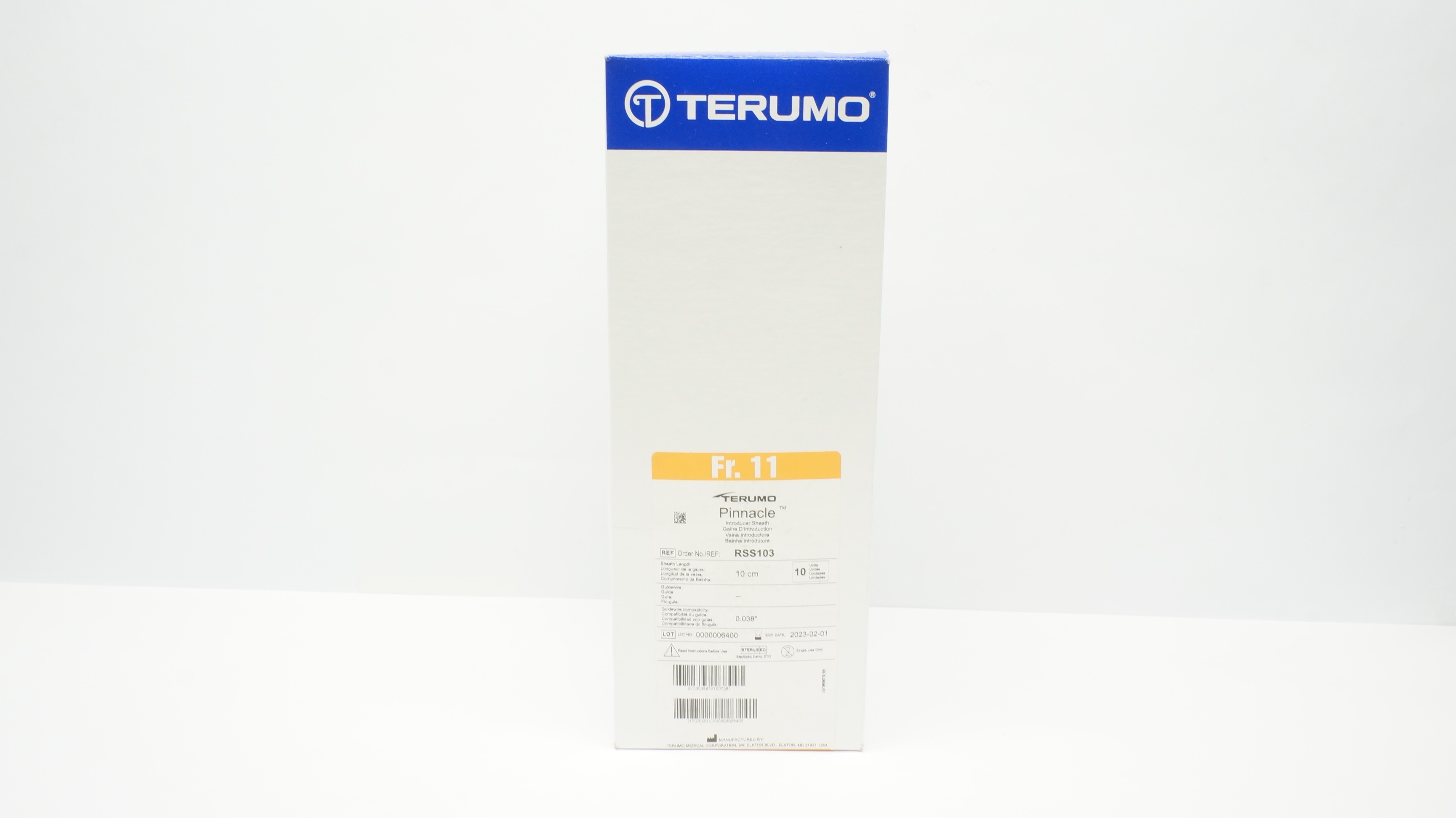 Terumo RSS103 Pinnacke Introducer Sheath 11Fr. x 10cm (x) - Box of 10