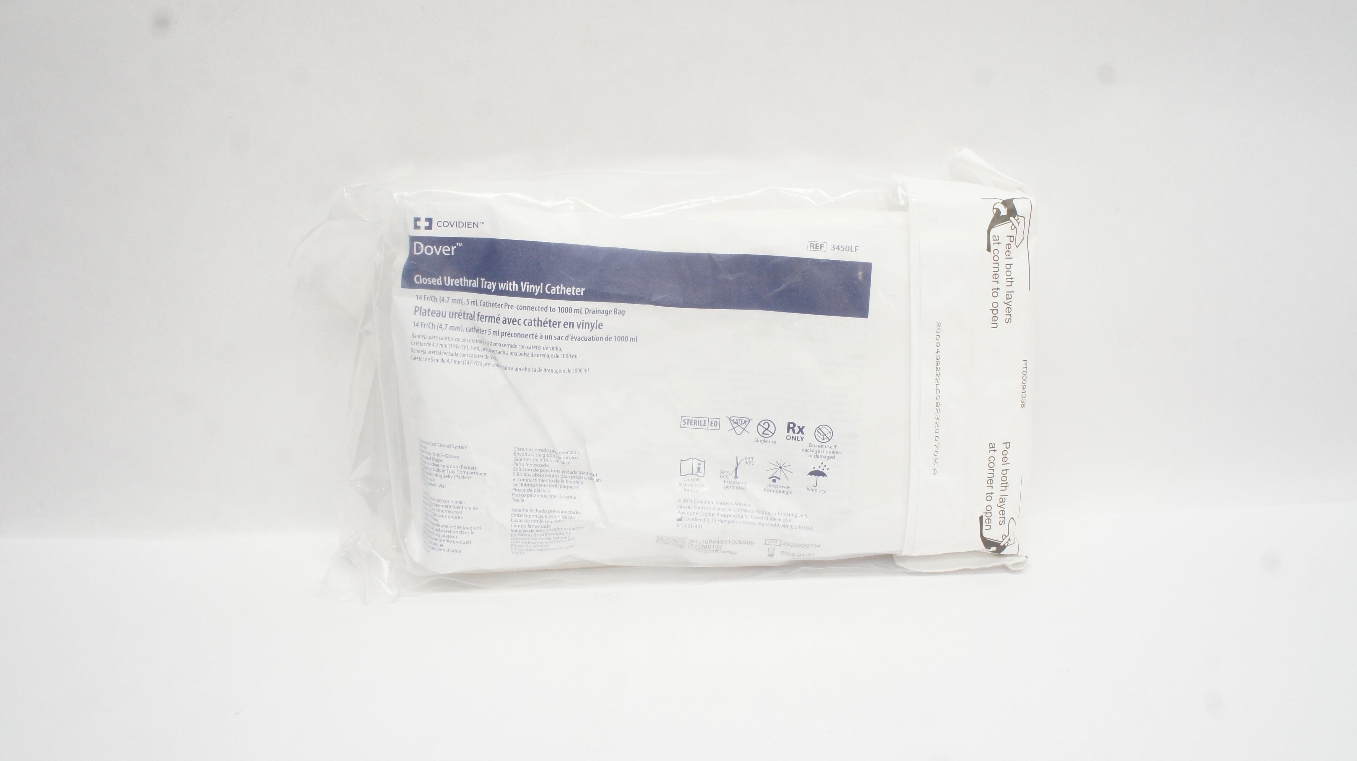 Covidien 3450LF Dover Closed Uretheral Tray W/Vinyl Cath. 14Fr/ch, 5mL