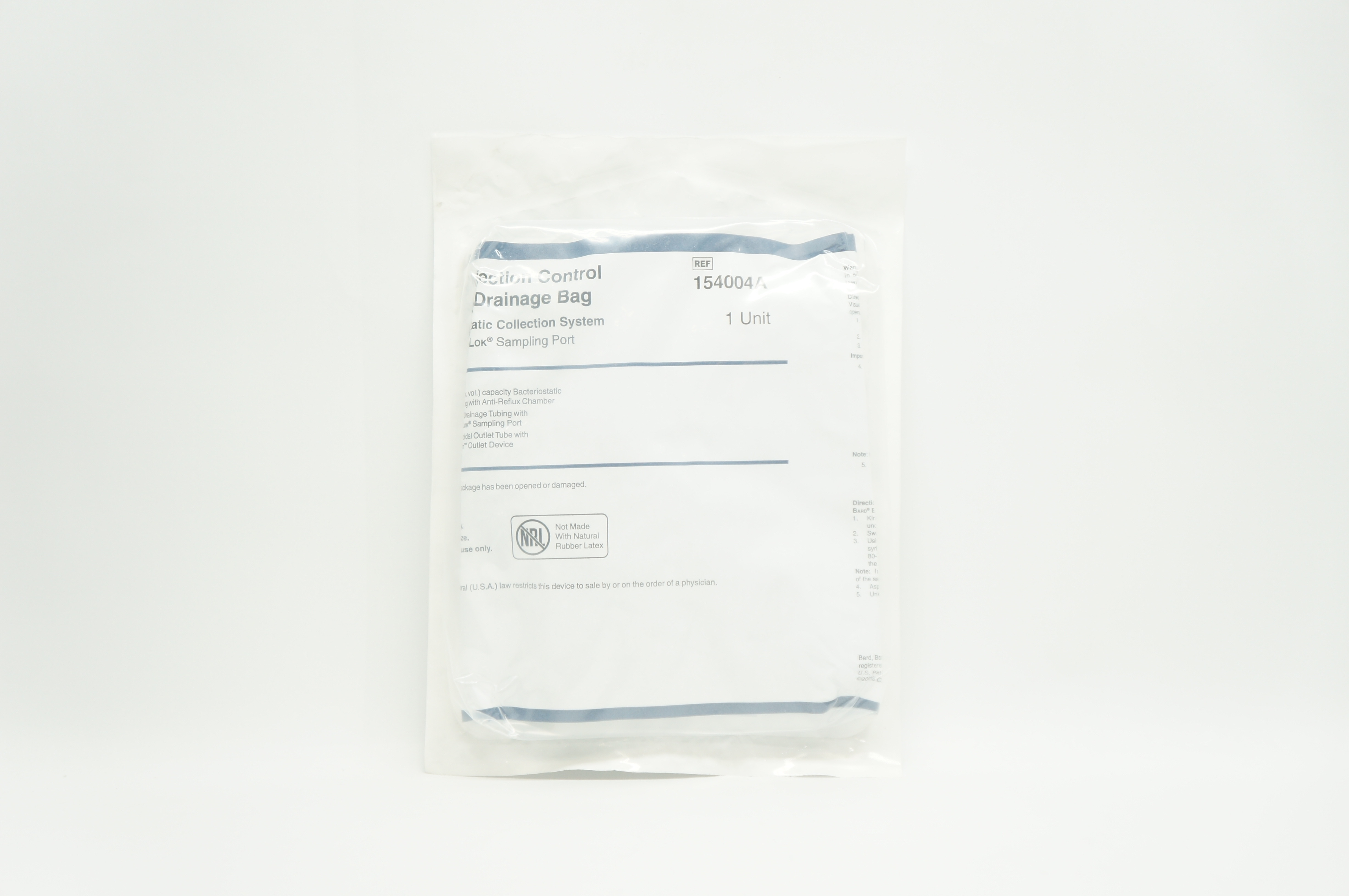 Bard 154004A Infection Control Drainage Bag Bacteriostatic Collection System (x)