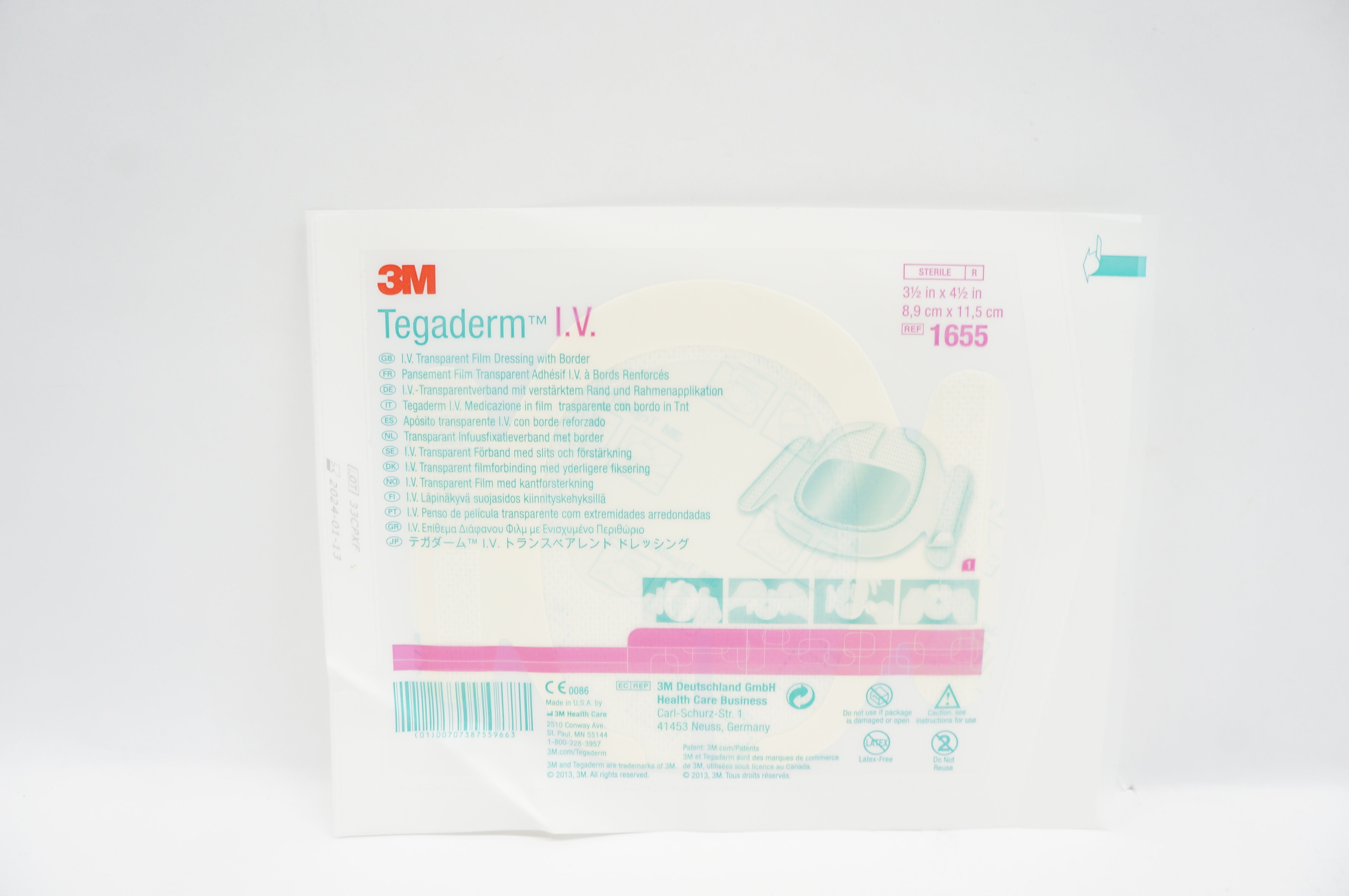 3M 1655 Tegaderm IV Transparent Film Dressing W/Border 31/2in x 41/2in