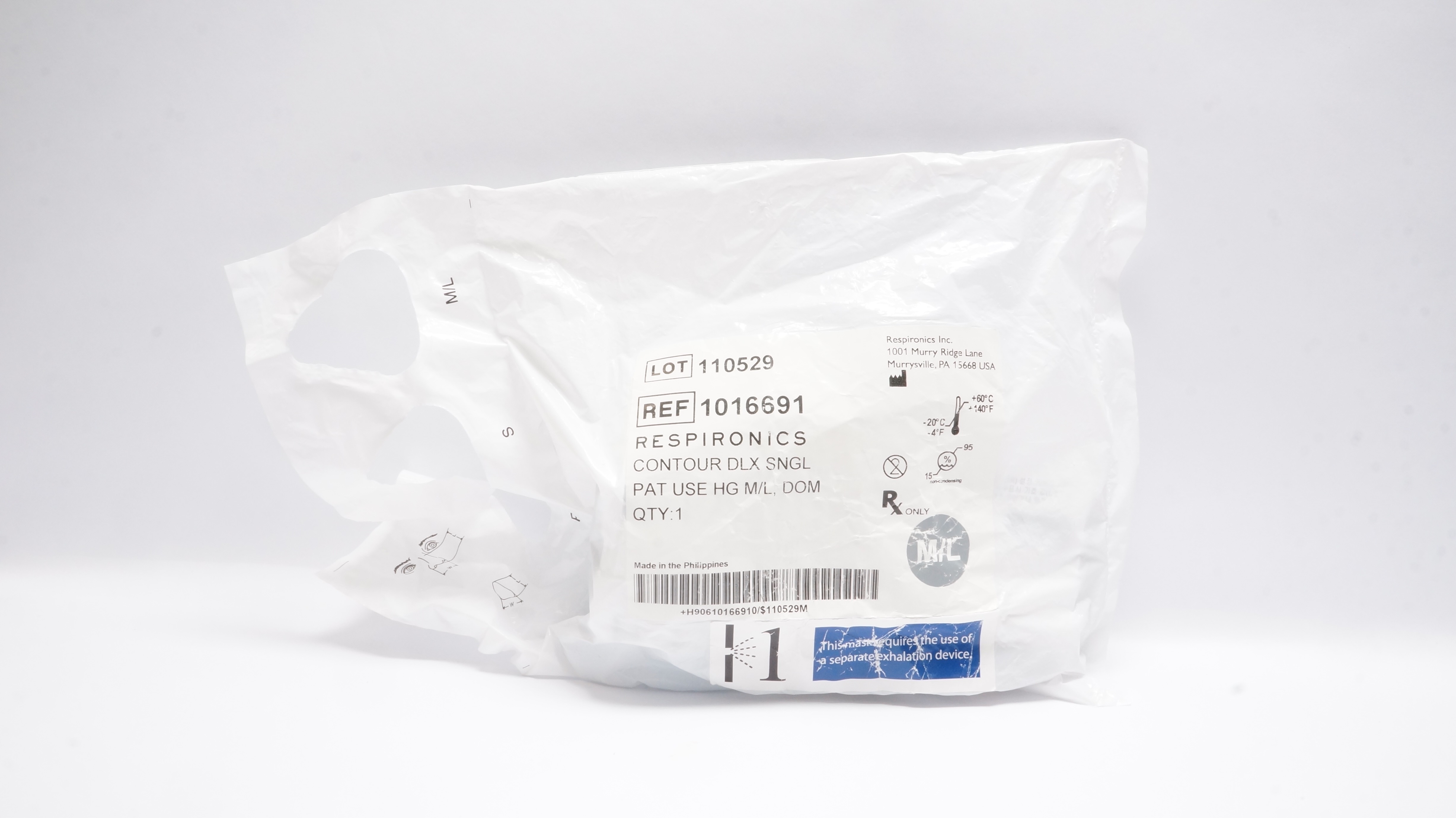 Respironics 1016691 Contour Deluxe SNGL MasK HG M/L Dom, Size Medium/Large