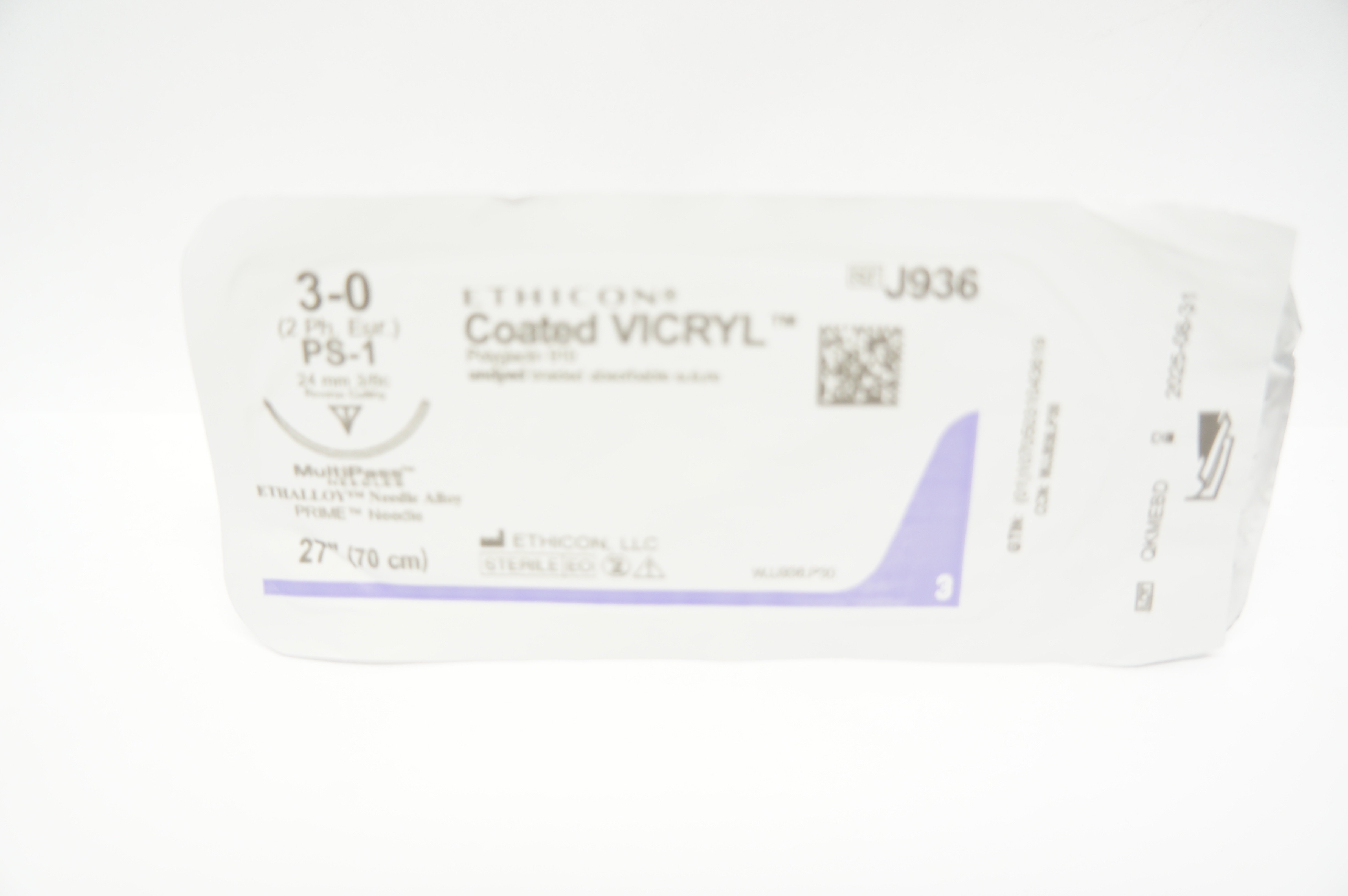 Ethicon J936 3-0 VICRYL, PS-1, 24mm 3/8c, Reverse Cutting, 27inch