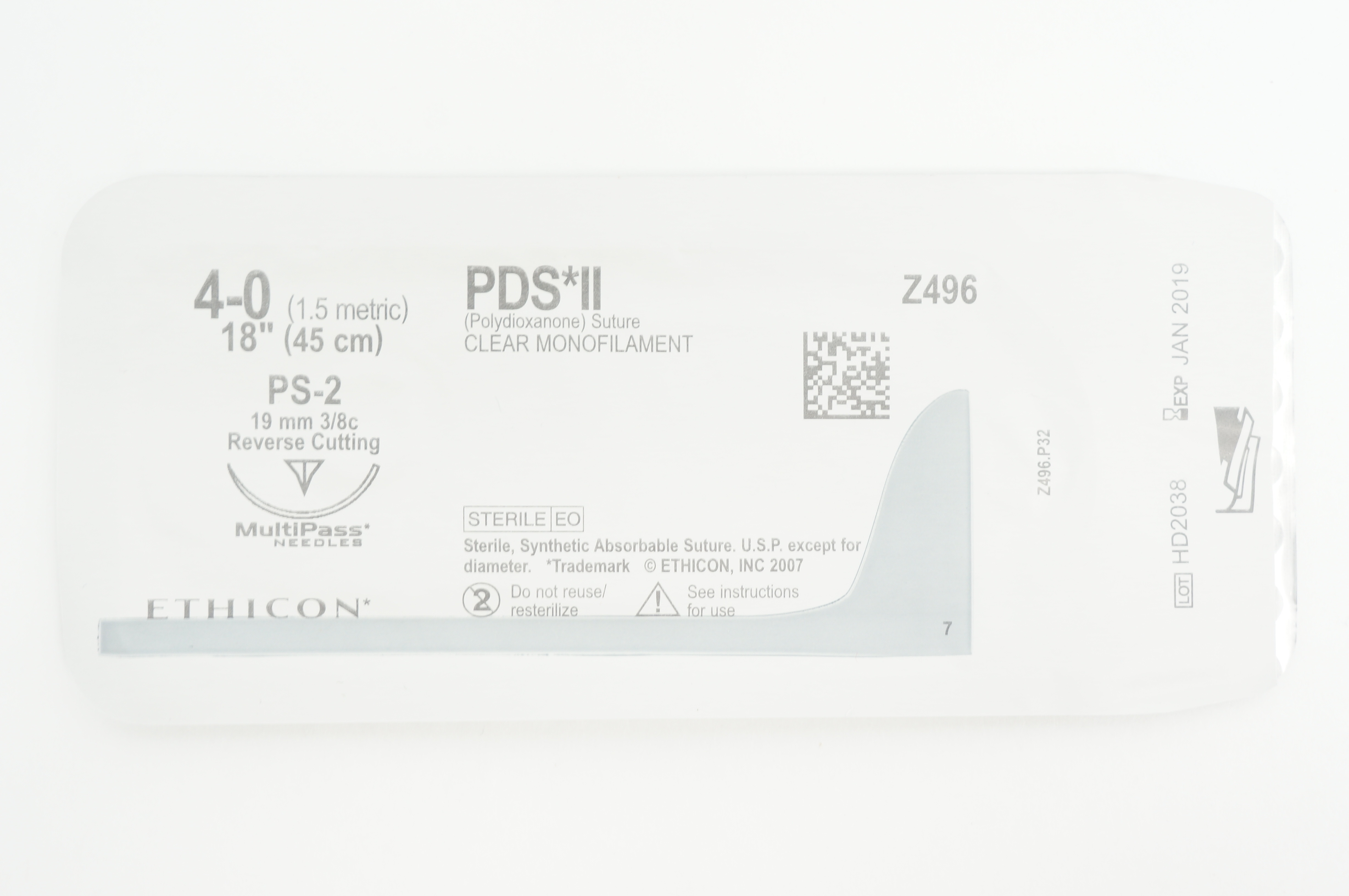 Ethicon Z496 4-0 PDS II CLEAR MONOFILAMENT PS-2 19mm 3/8c,18inch (x)
