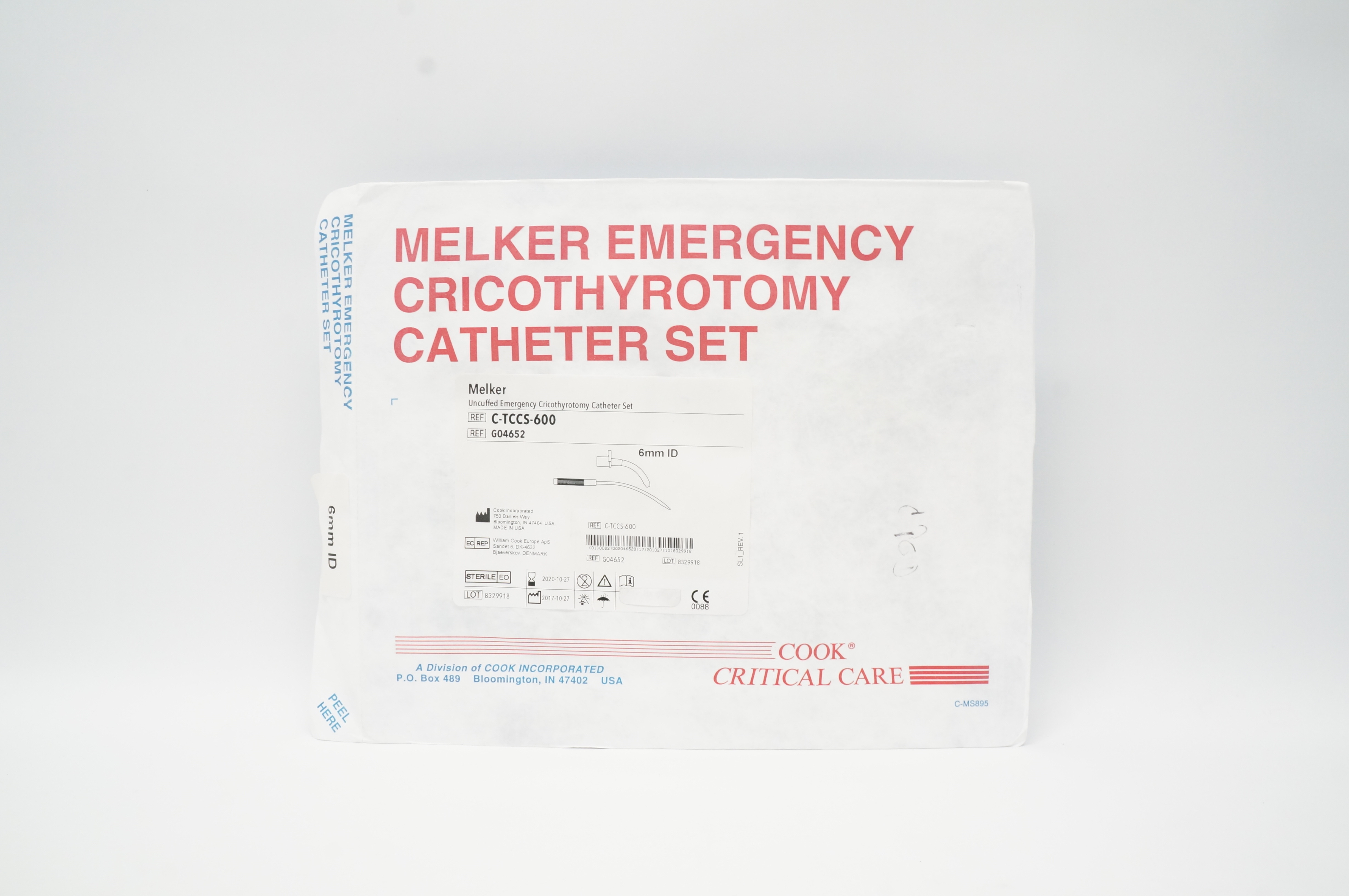 Cook Medical G04652 Melker Uncuffed Emergency Cricothyrotomy Cath. Set 6mm (x)