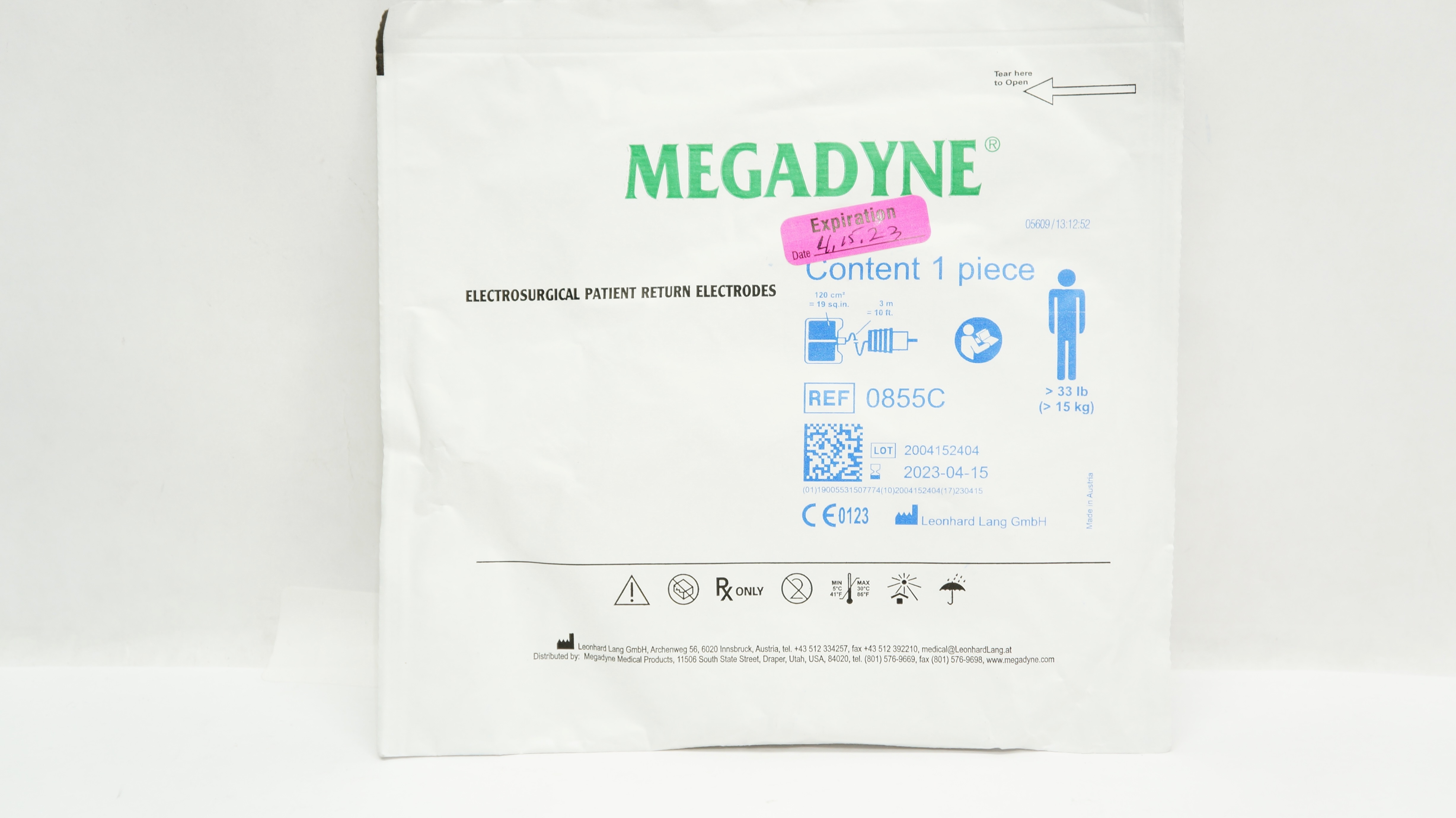 Megadyne 0855C Electrosurgical Patient Return Electrodes, >33Ib (x)
