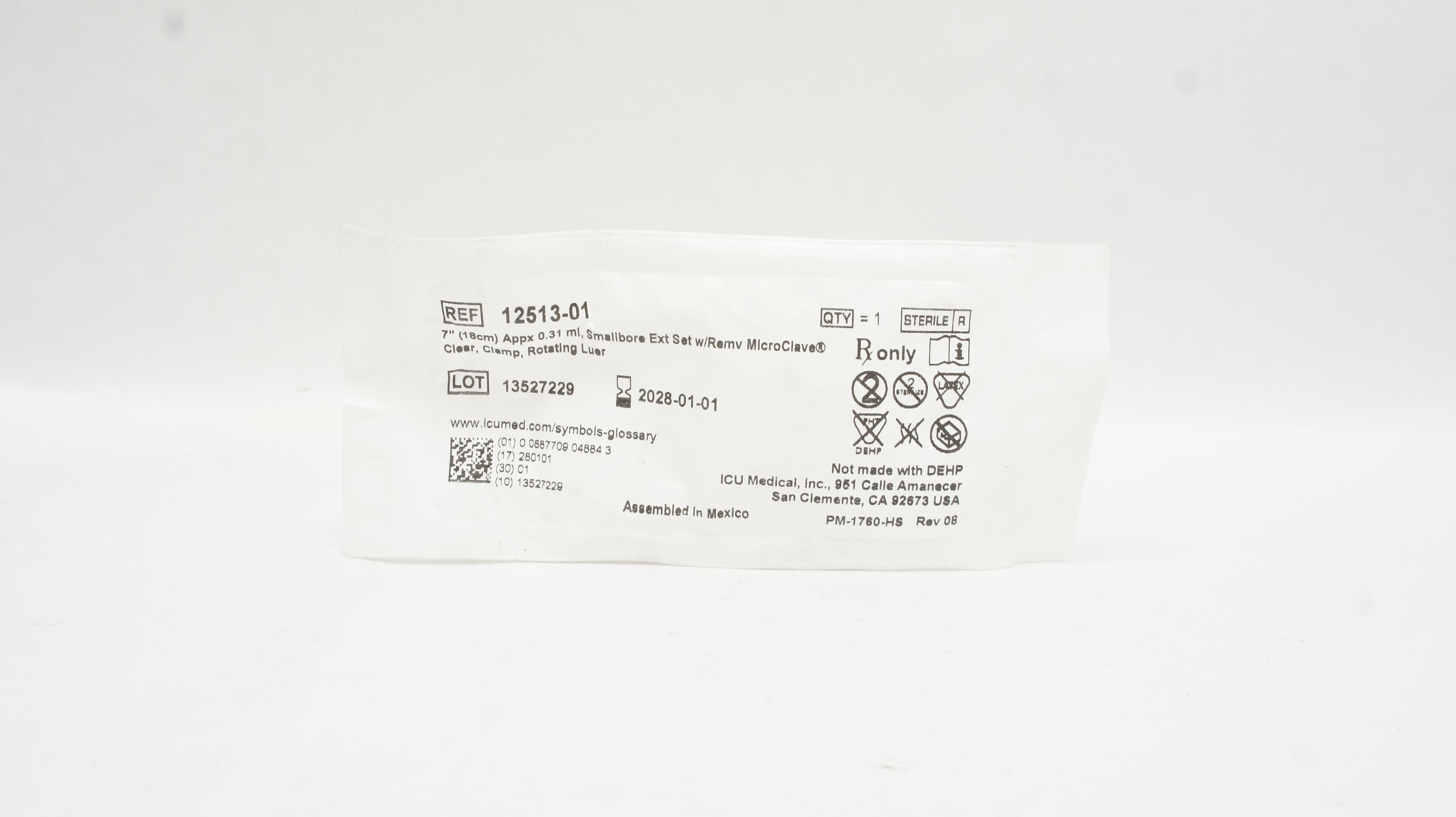 ICU Medical 12513-01 Smallbore Extension Set 7inch Approx. x 0.31ml