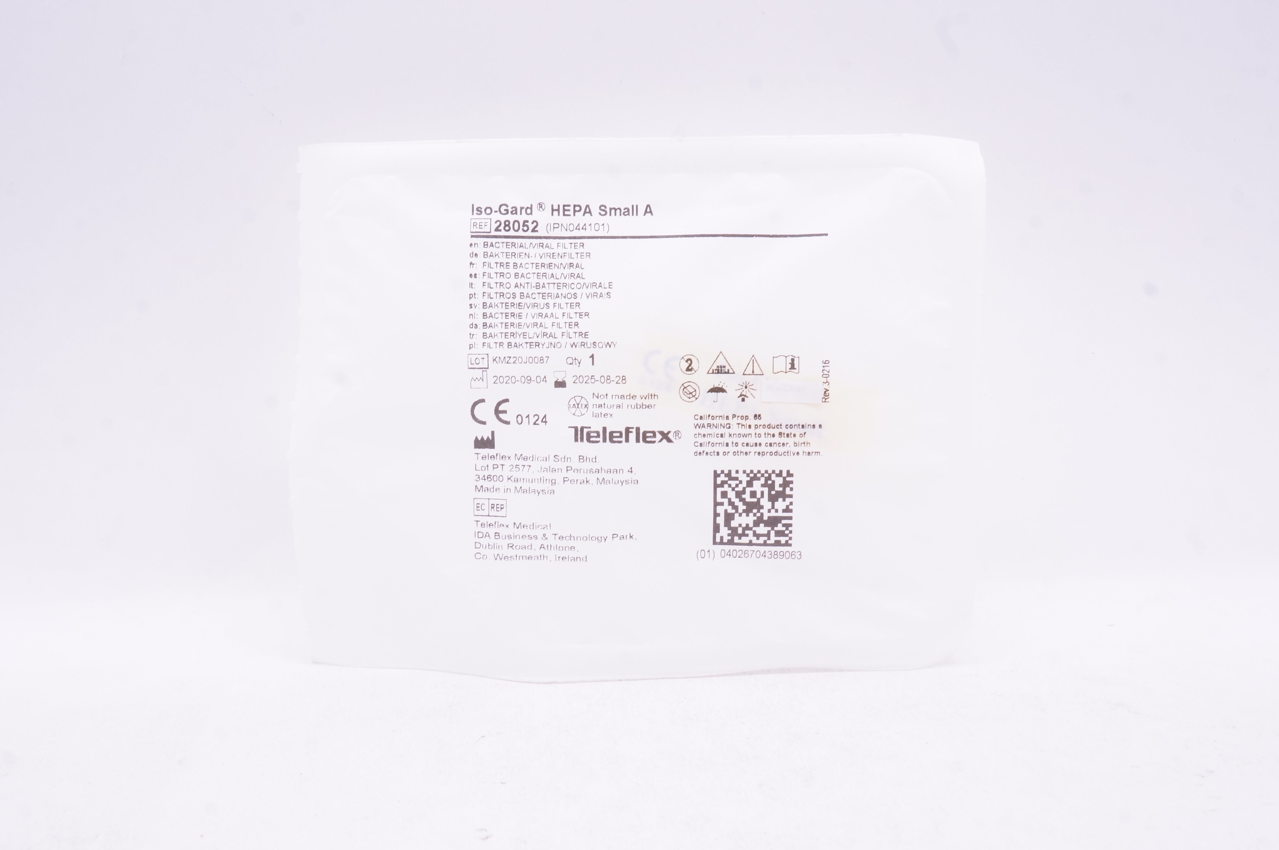Teleflex 28052 Iso-Gard HEPA Small A Bacterial/Viral Filter
