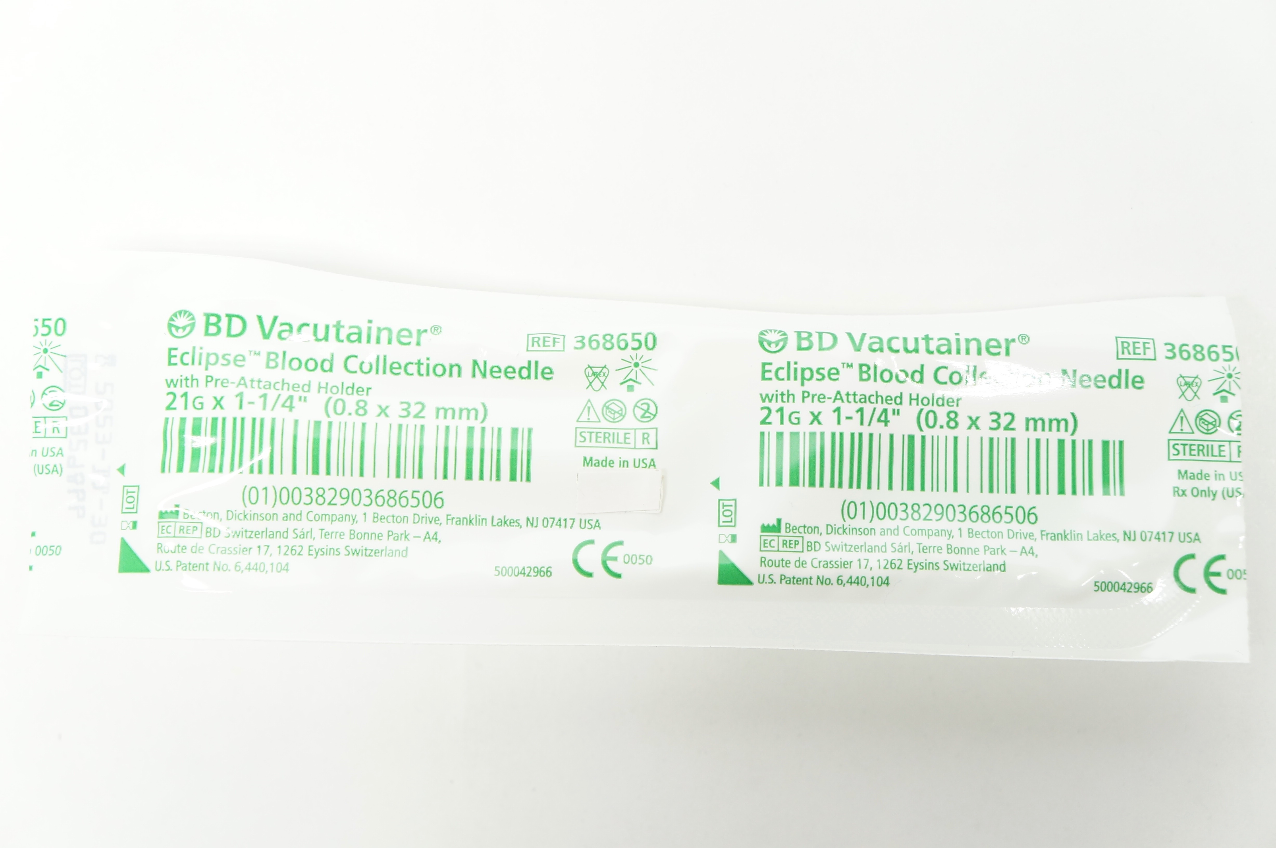 BD 368650 Vacutainer Eclipse Blood Collection Ndle. 21G x 1-1/4inch