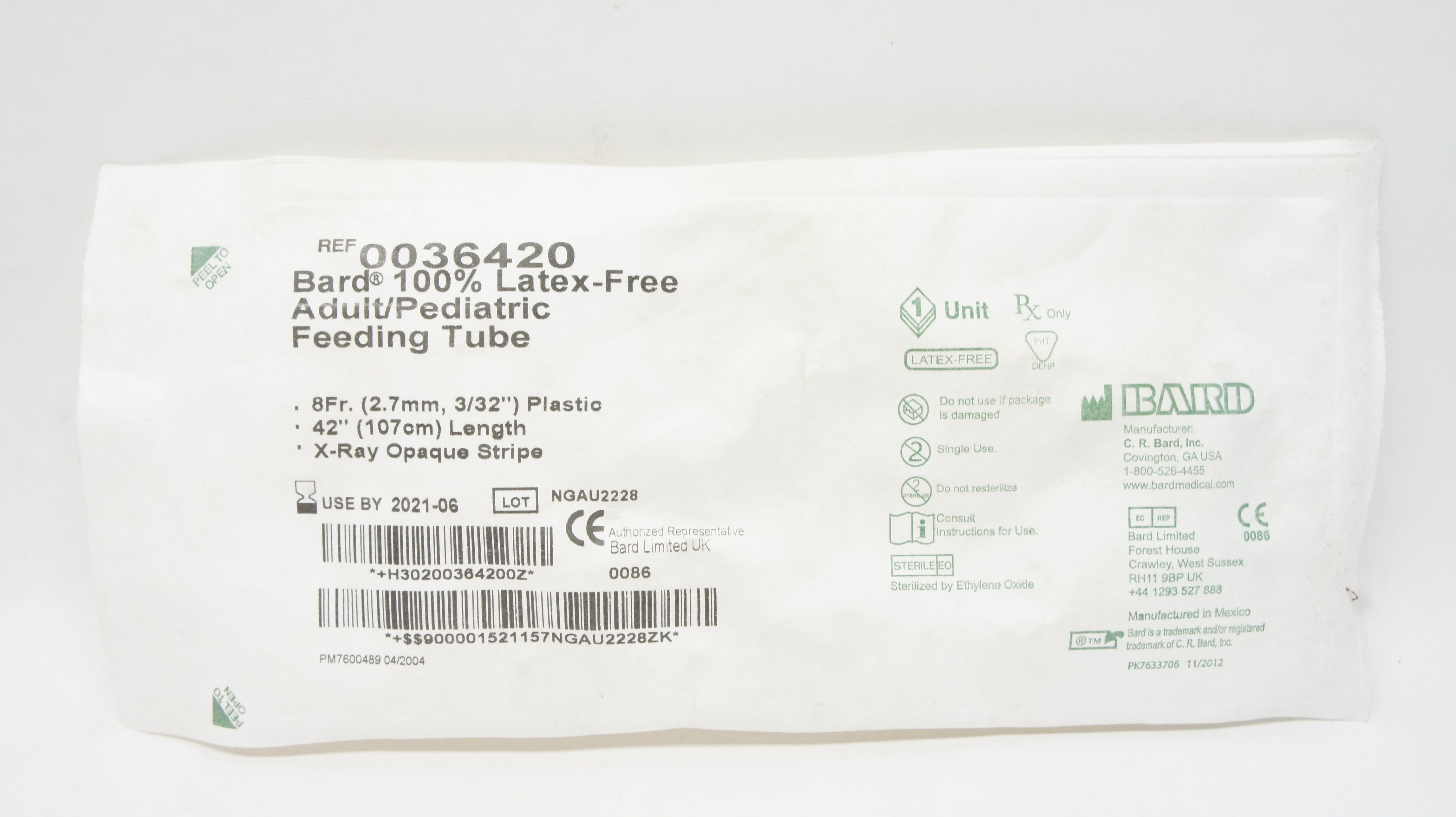 Bard 0036420 Latex-Free Adult/Pediatric Feeding Tube 8Fr. x 42inch (x)