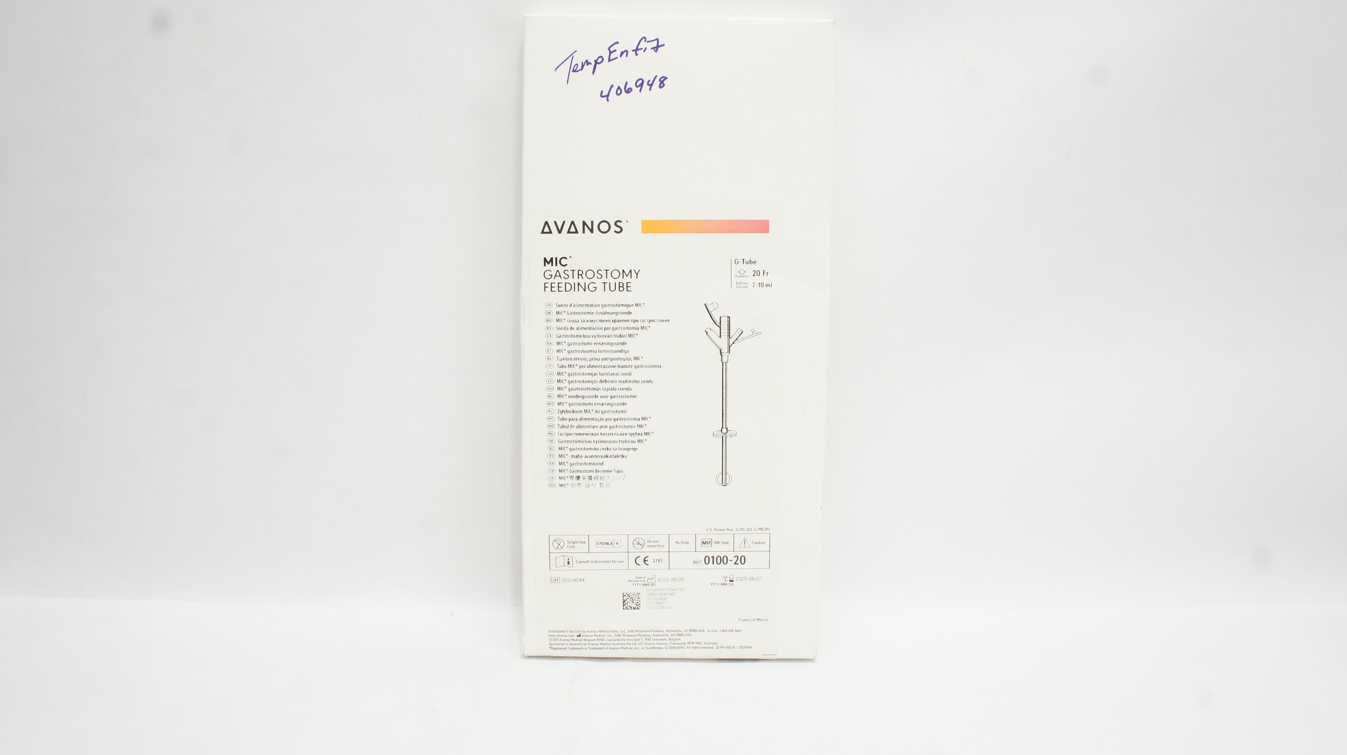 Avanos 010020 MIC Gastrostomy Feeding Tube 20Fr. 710ml