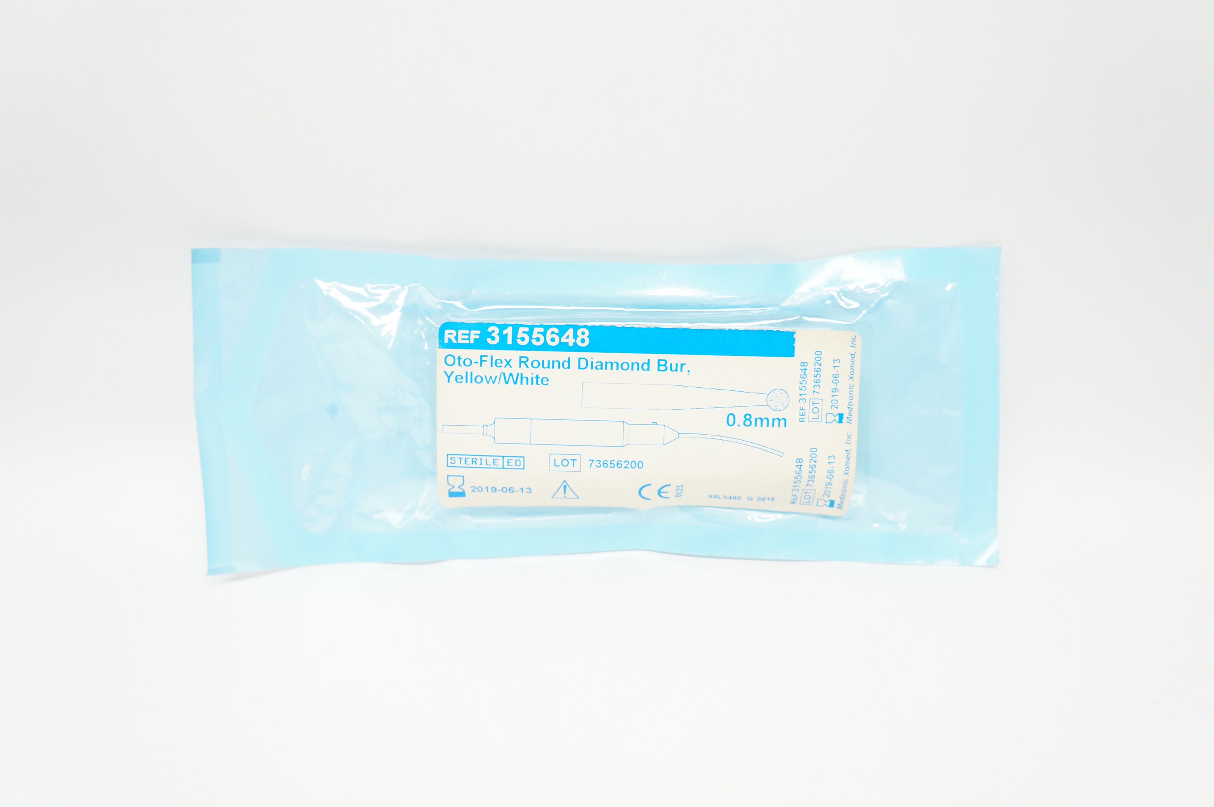 Medtronic 3155648 Oto-Flex Round Diamond Bur Yellow/White 0.8mm (x)