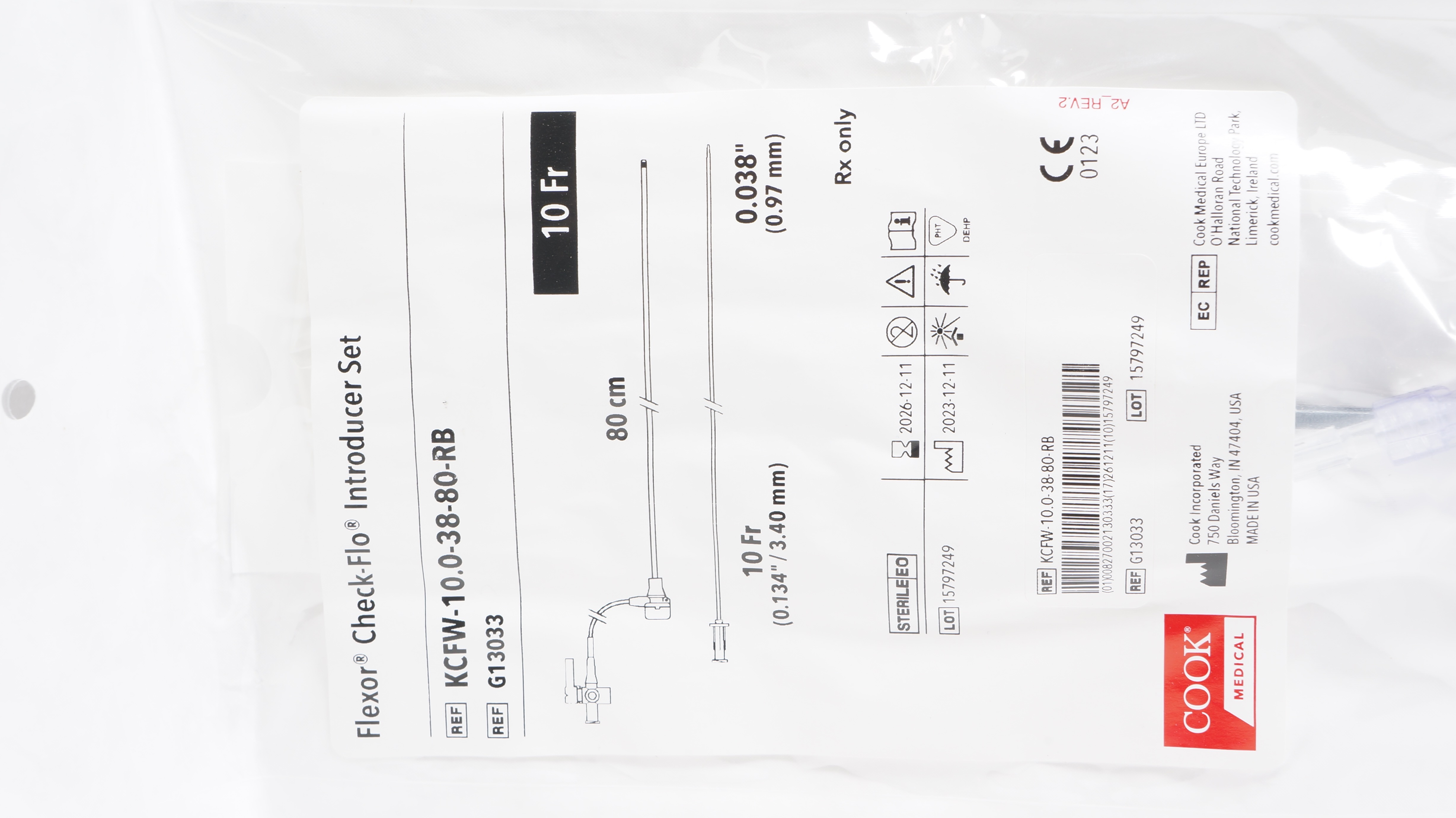 Cook Medical G13033 Flexor Check-Flo Introducer Set 10Fr x 80cm x .038inch