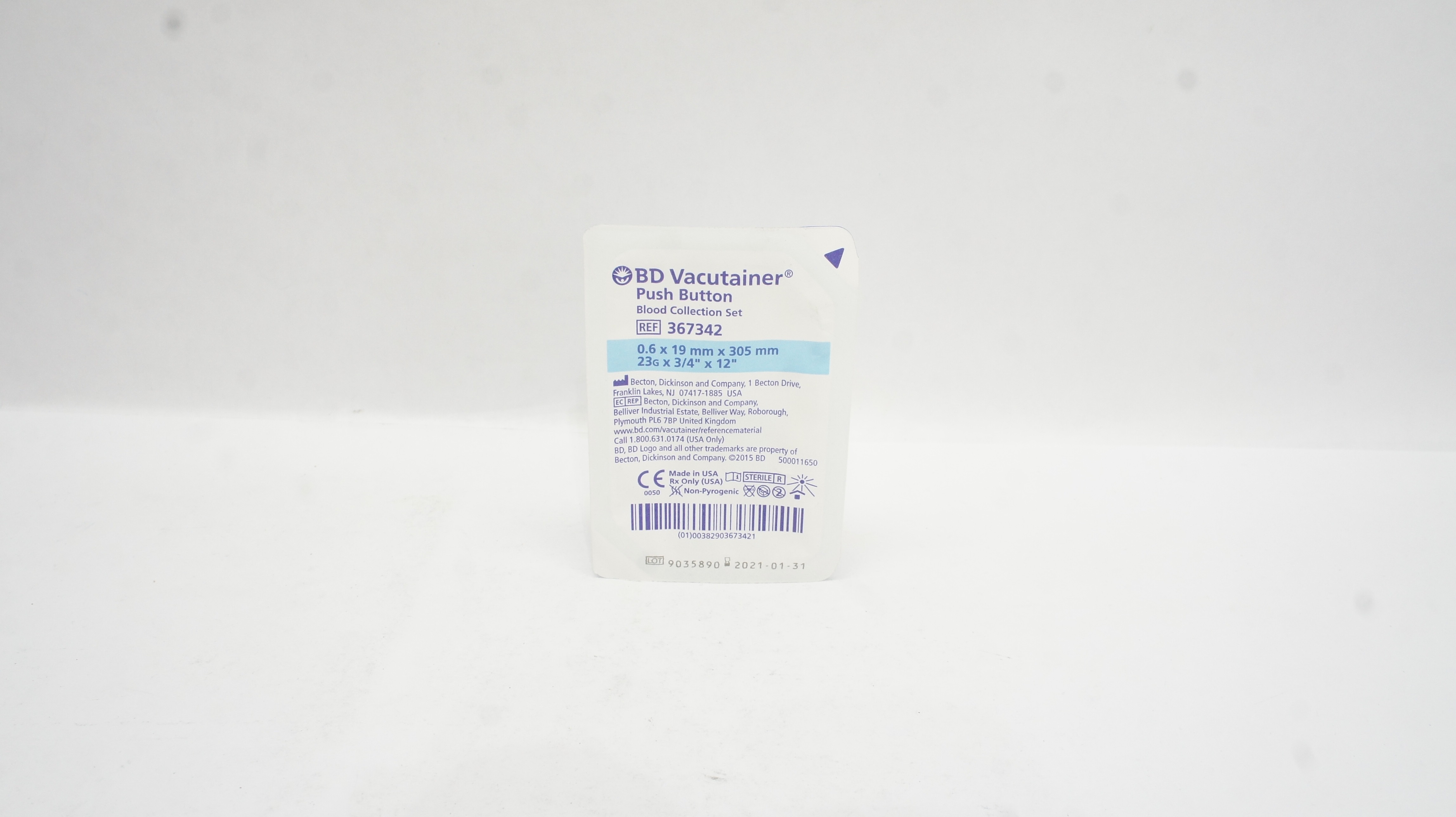 BD 367342 Vacutainer Push Button Blood Collection Set 23G x 3/4inch x 12inch (x)