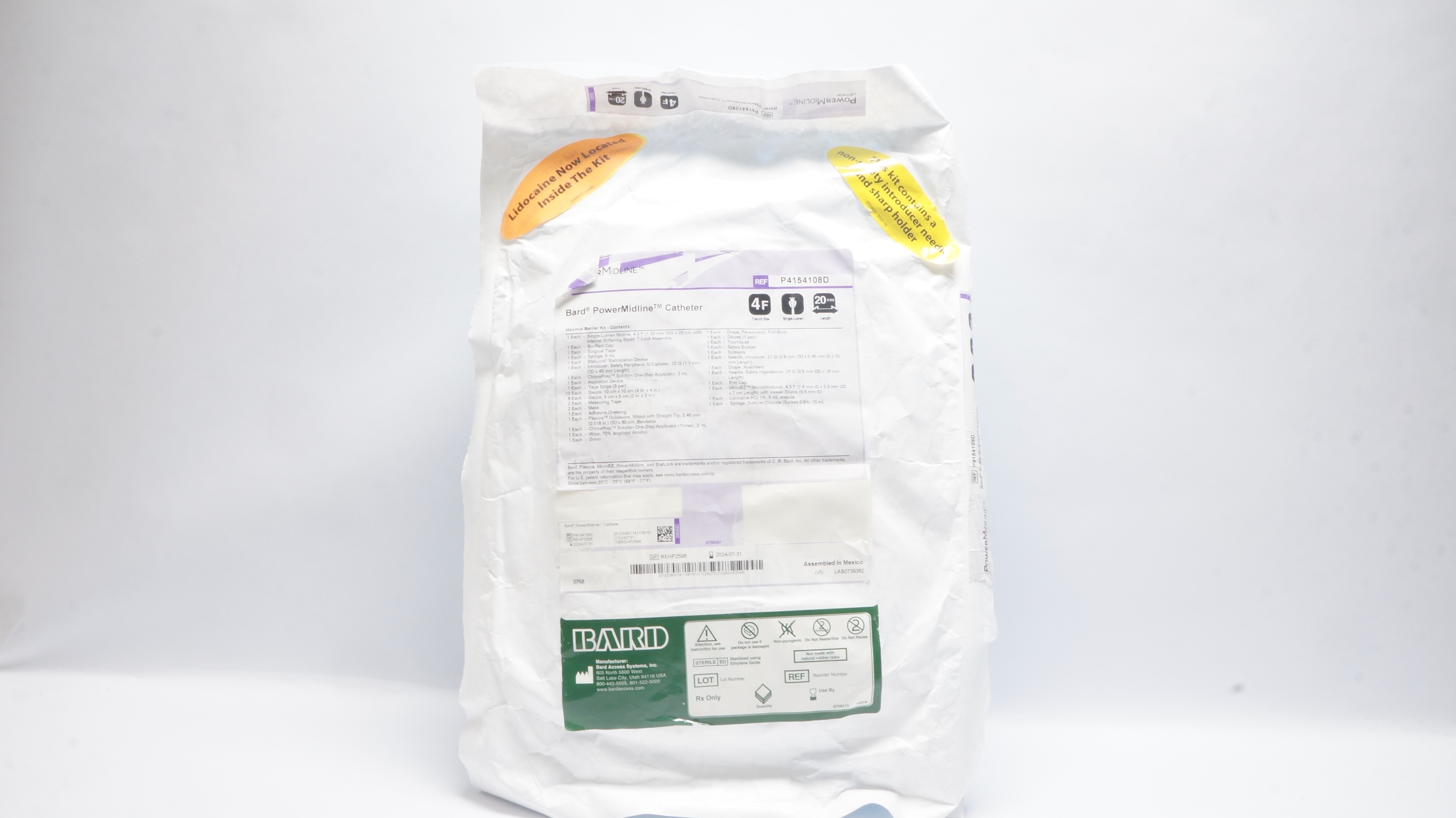 Bard PP4154108D PowerMidline Single Lumen Cath. 4F x 20cm (x)