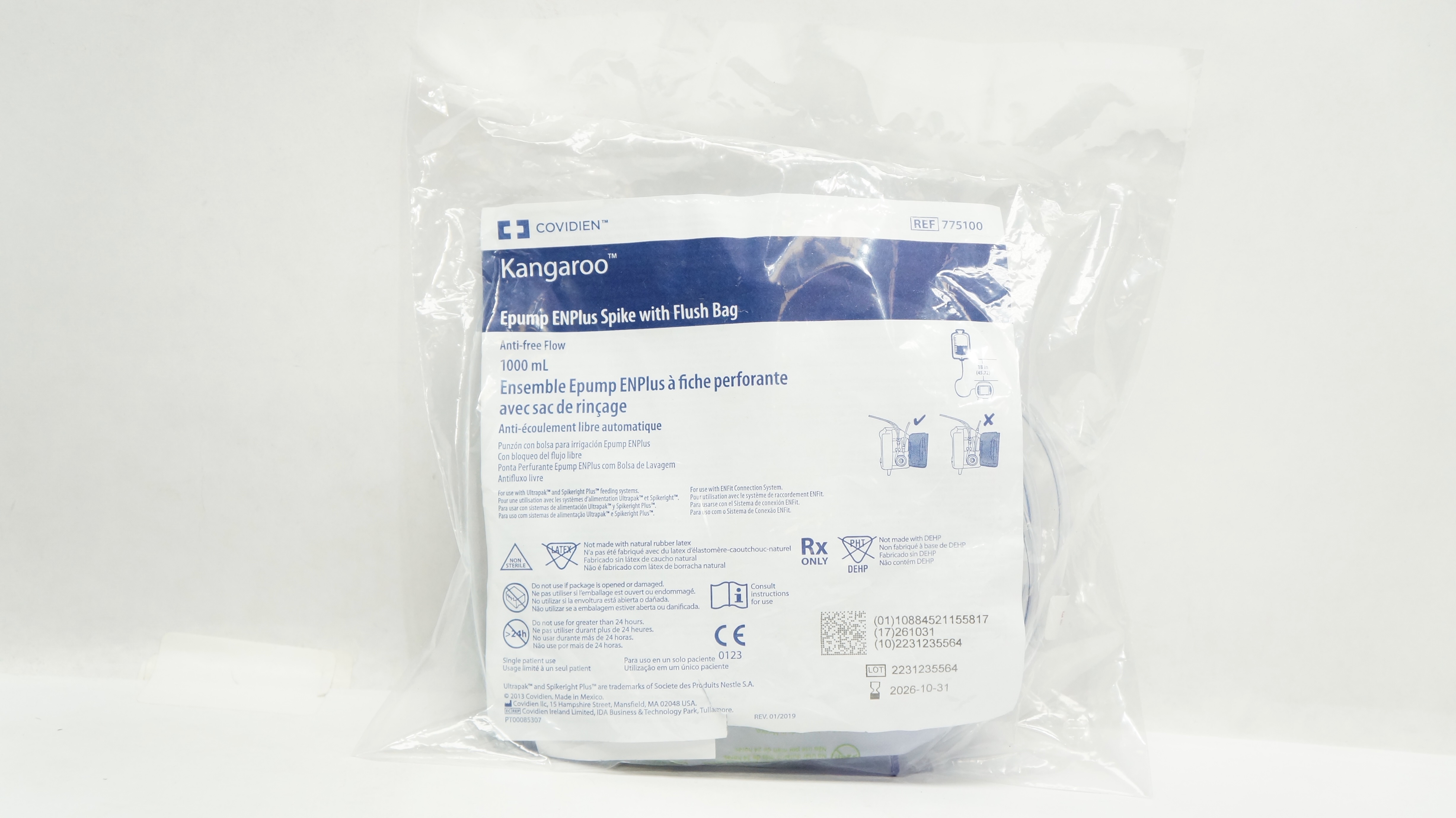 Covidien 775100 Kangaroo Epump ENPlus Spike with Flush Bag 1000mL