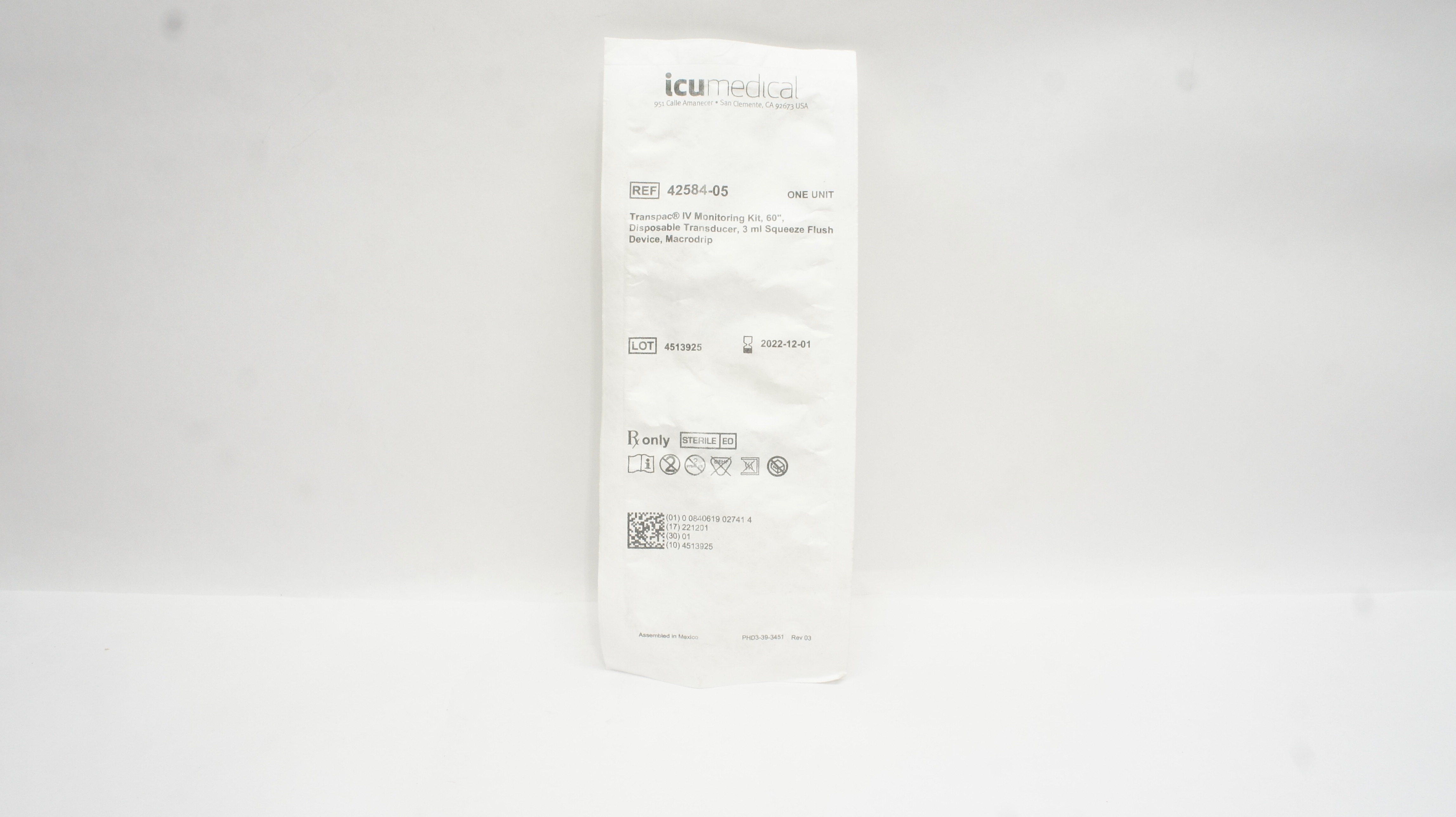 ICU Medical 42584-05 Transpac IV Monitoring Kit 60 inch x 3 ml (x)