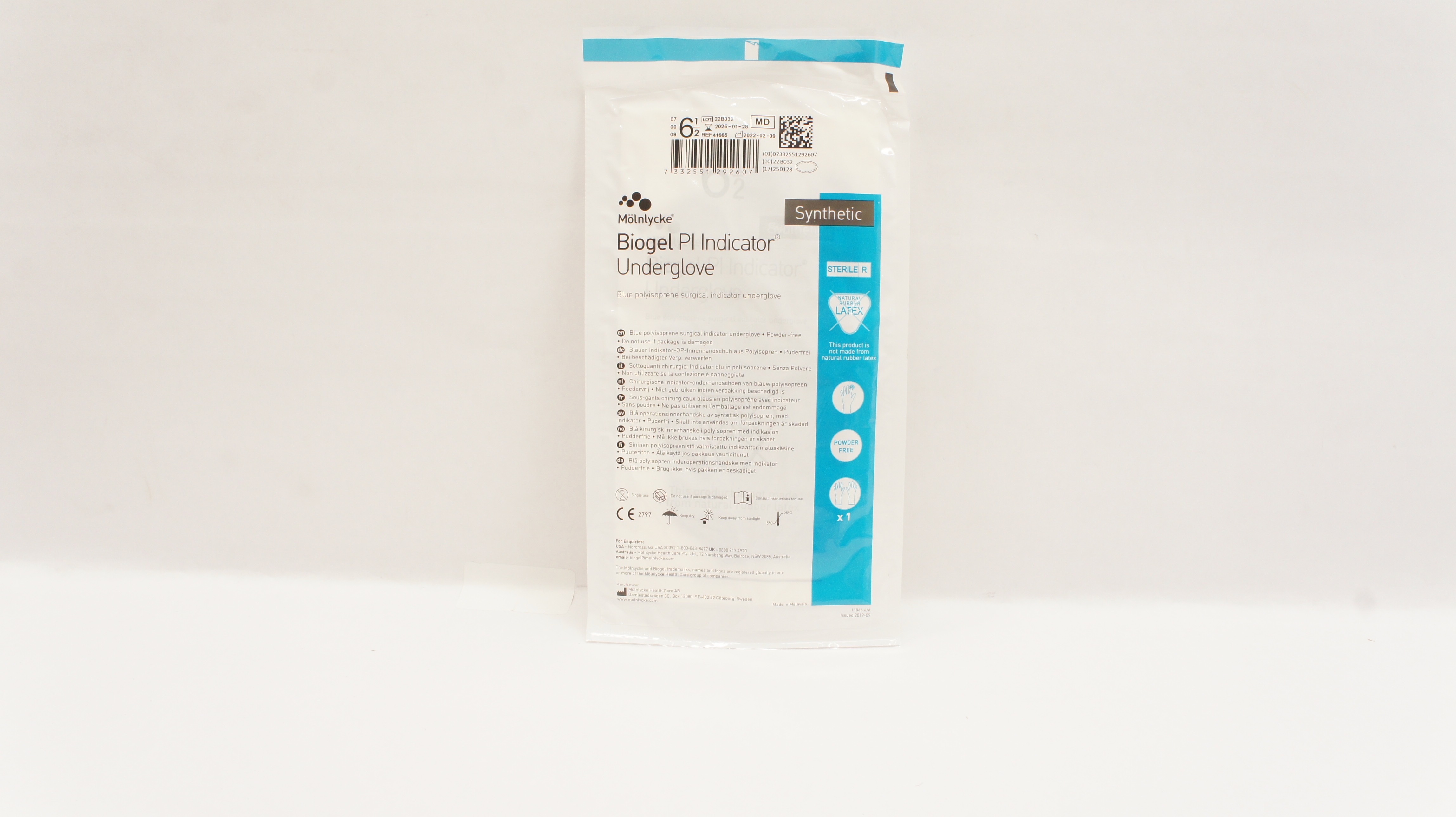 Mölnlycke HealthCare 41665 Biogel Pl Surgical Indicator Underglove, Size 6-1/2