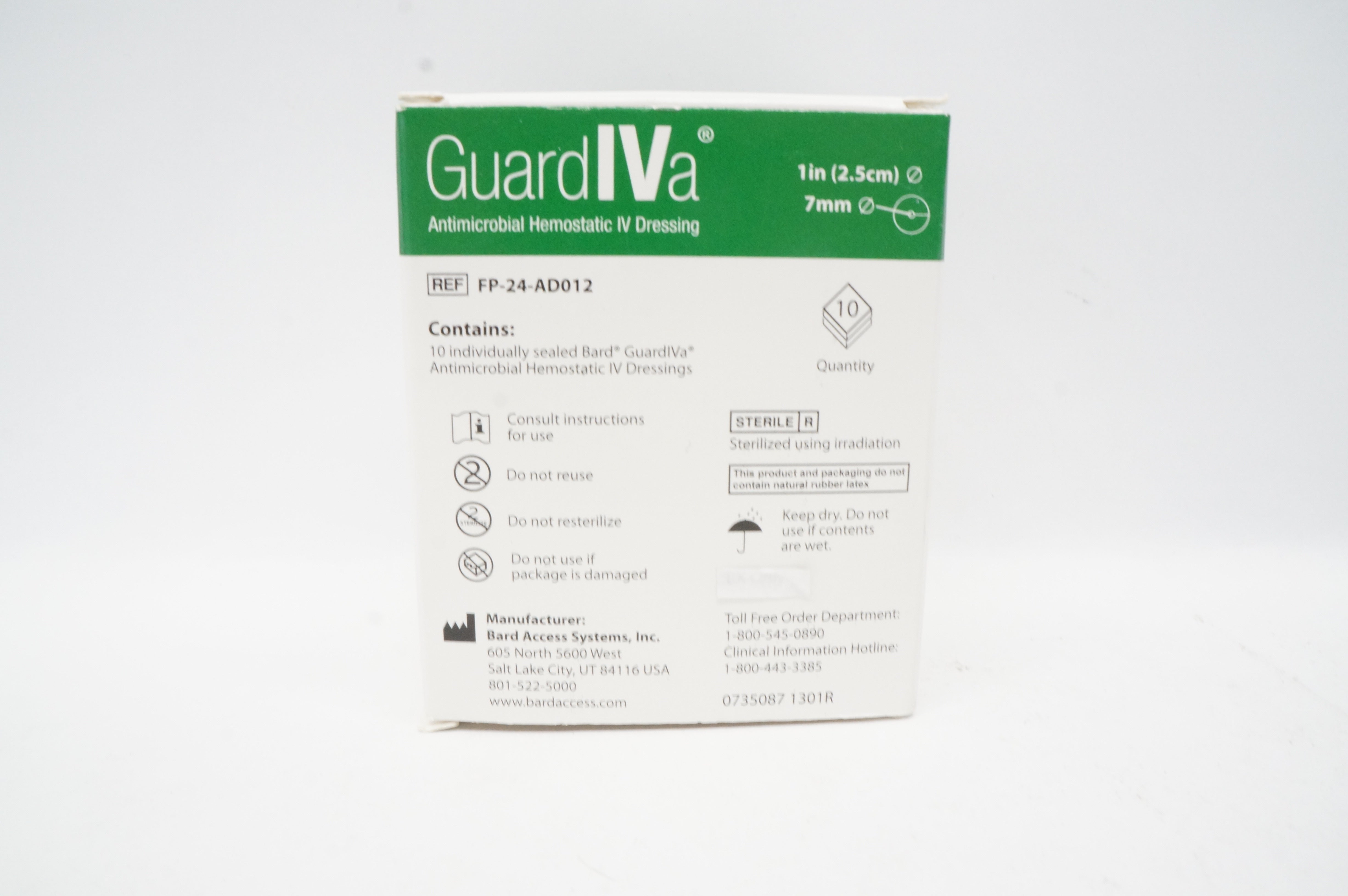 Bard FP-24-AD012 Guard IVa Hemostatic IV Dressing 1 inch x 7mm (x ...