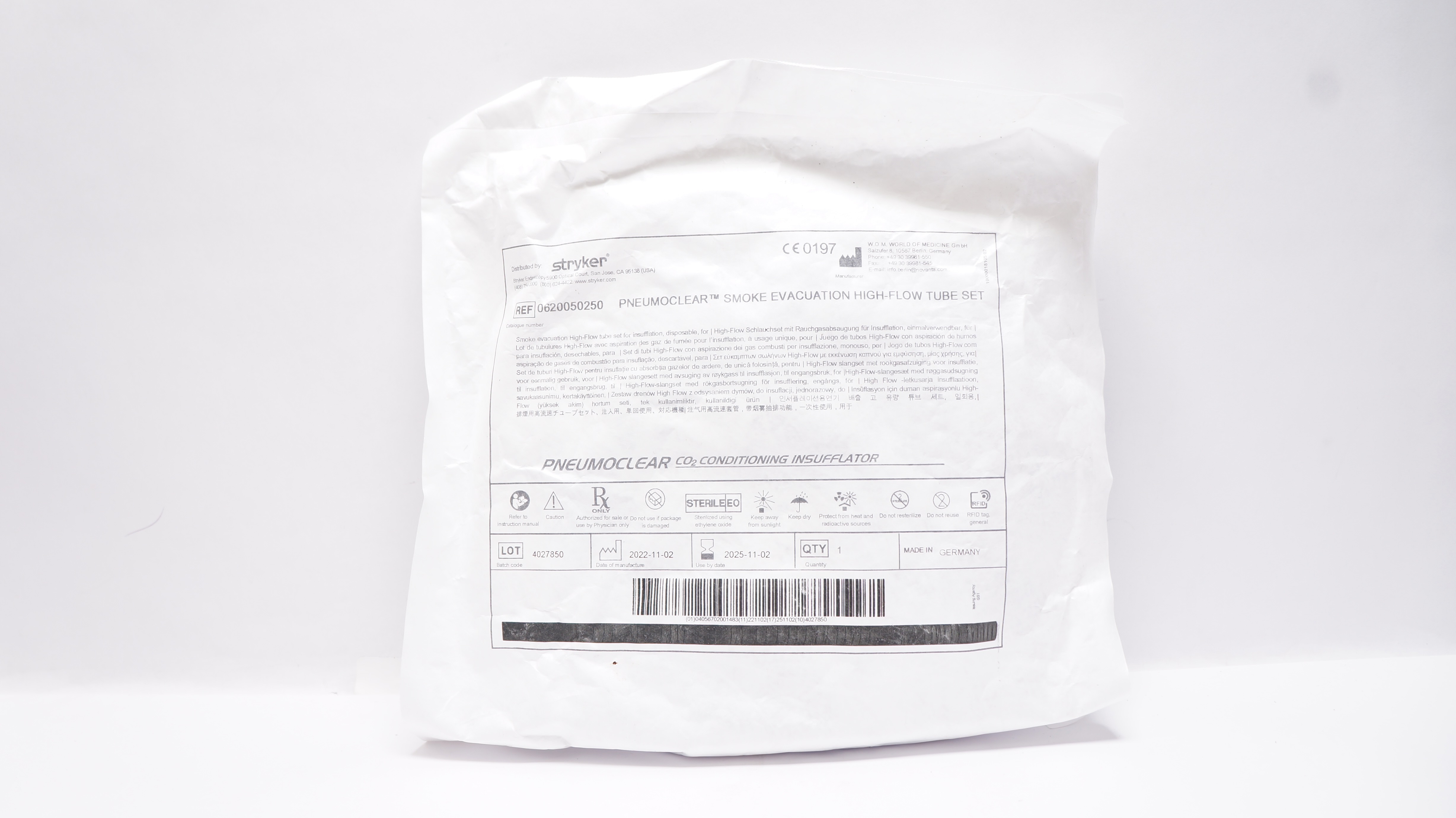 Stryker 0620050250 Pneumoclear Smoke Evacuation High-Flow Tube Set
