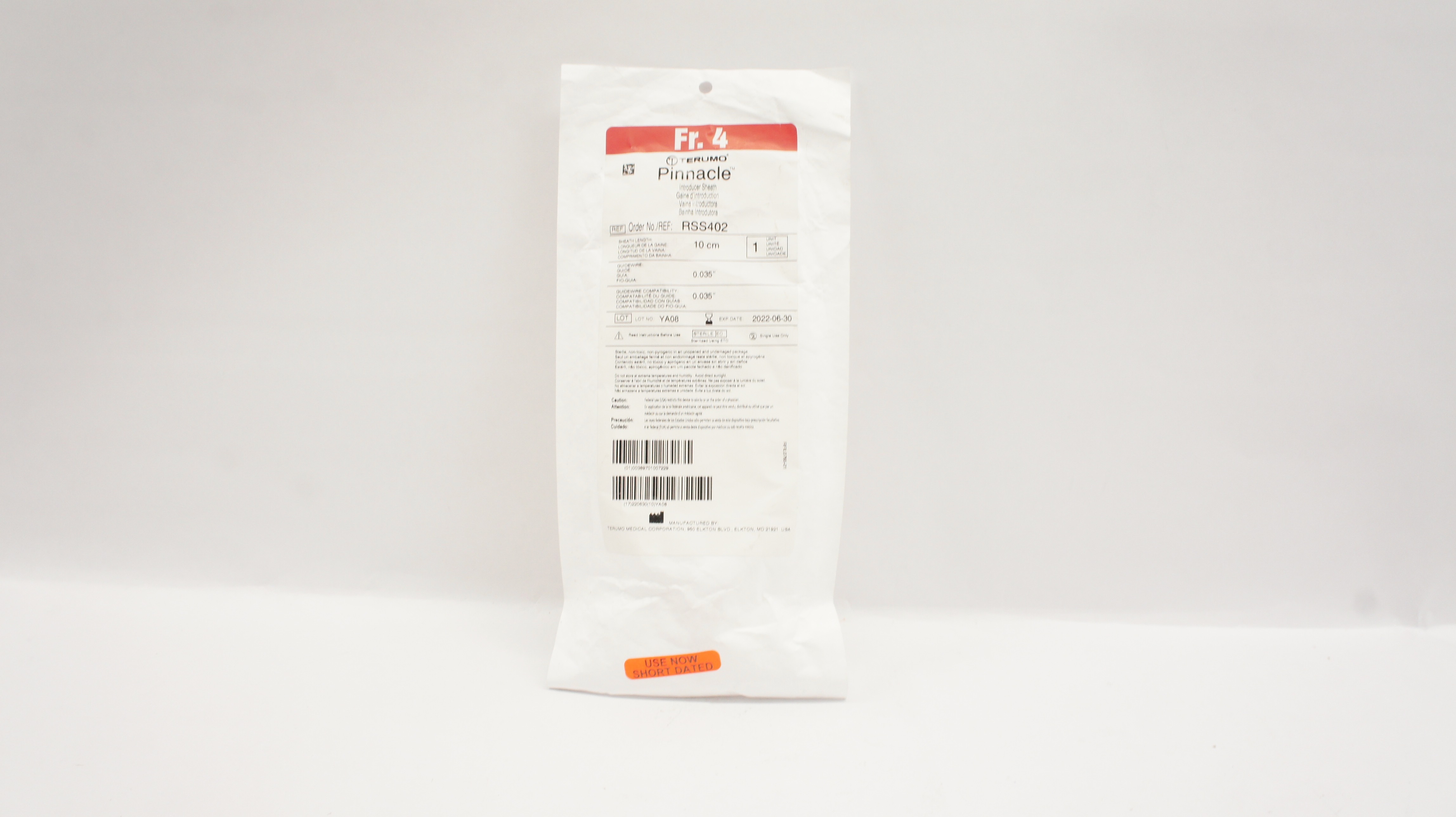 Terumo RSS402 Pinnacle Introducer Sheath 4F x 10cm x 0.035 x 0.035 inch (x)