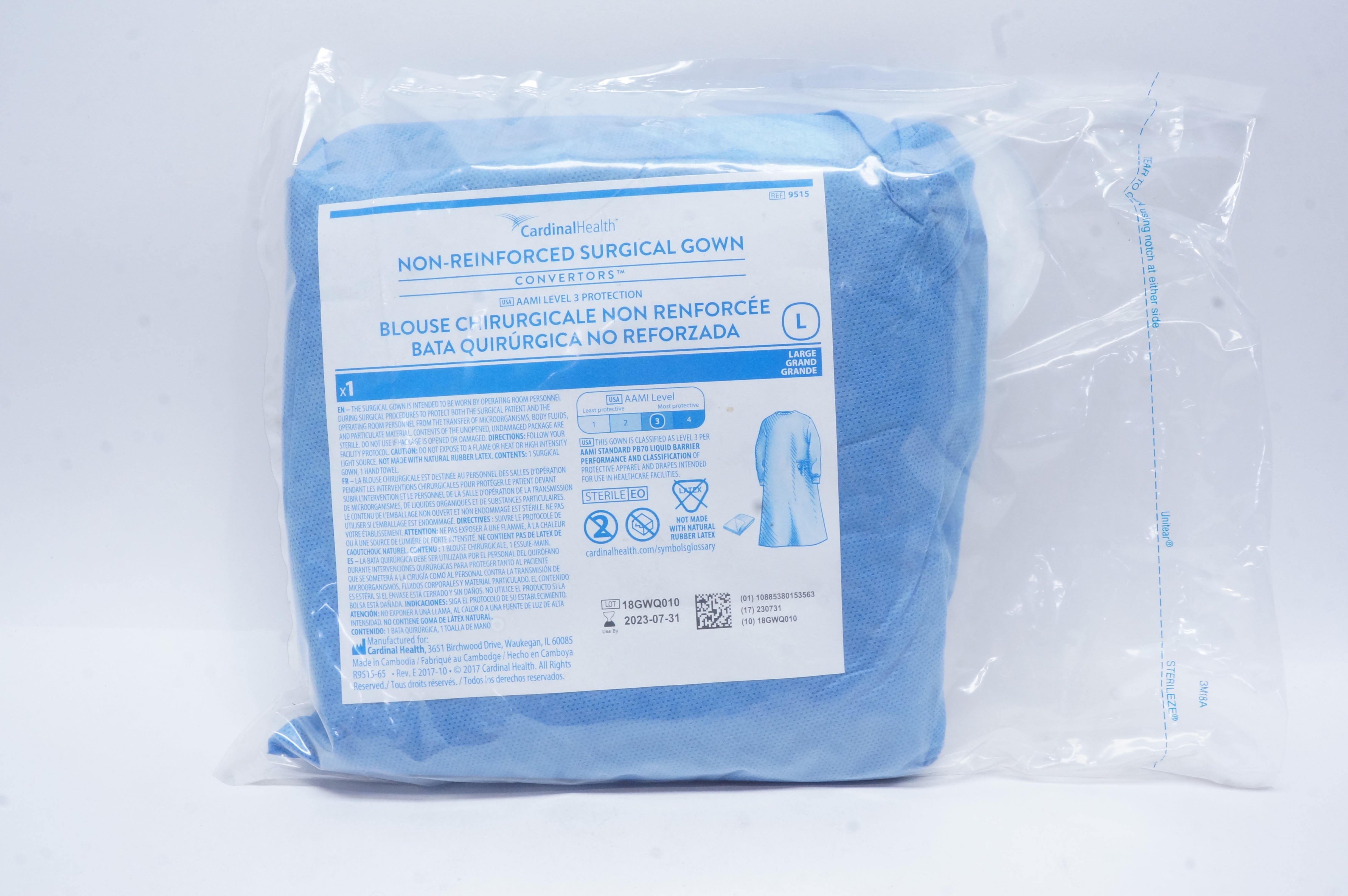 Cardinal Health 9515 Non-Reinforced Surgical Gown, Large