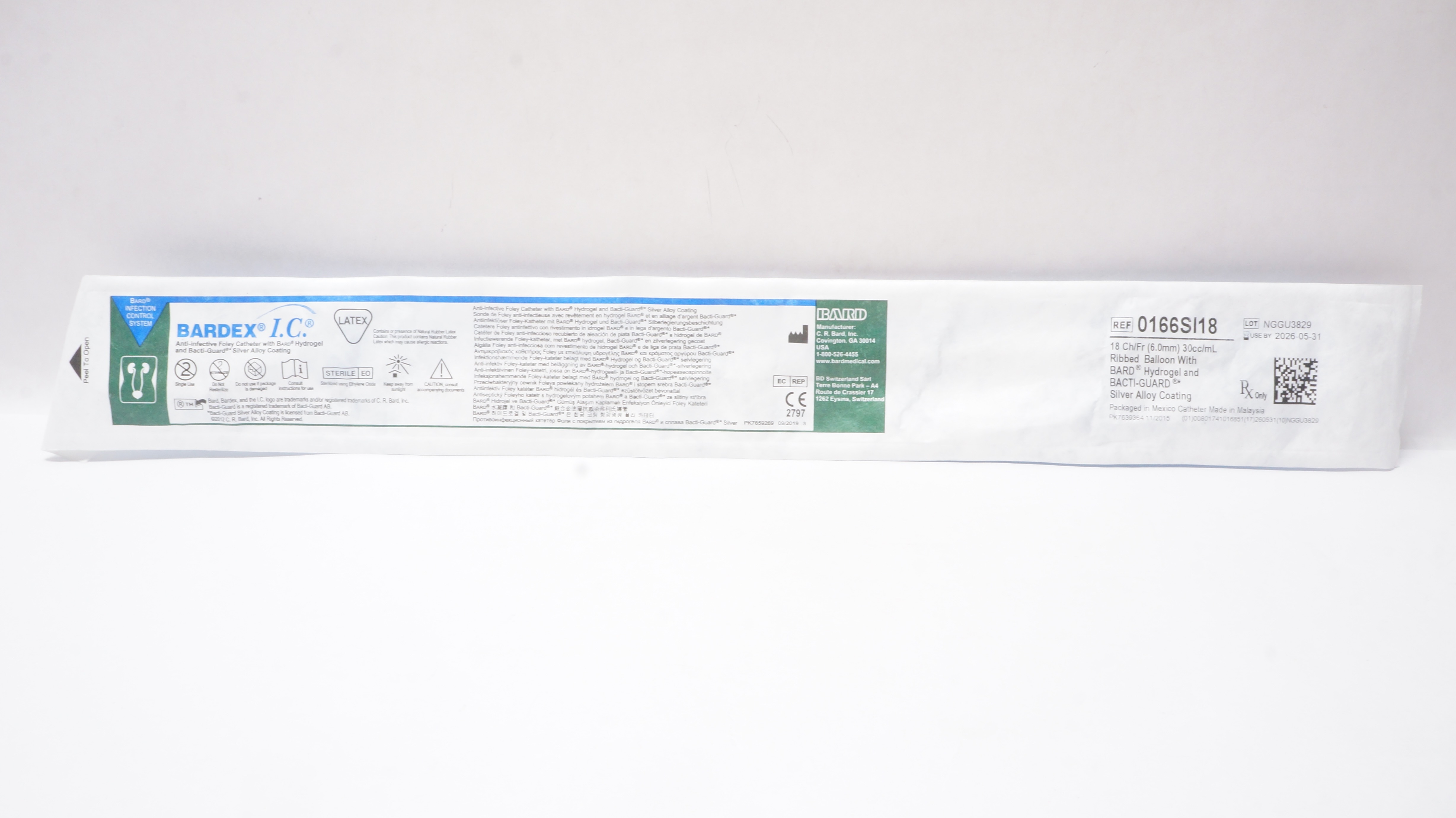 Bard 0166SI18 Bardex I.C. Anti-Infective Foley Cath. 18 Ch/Fr 30 cc/mL ...