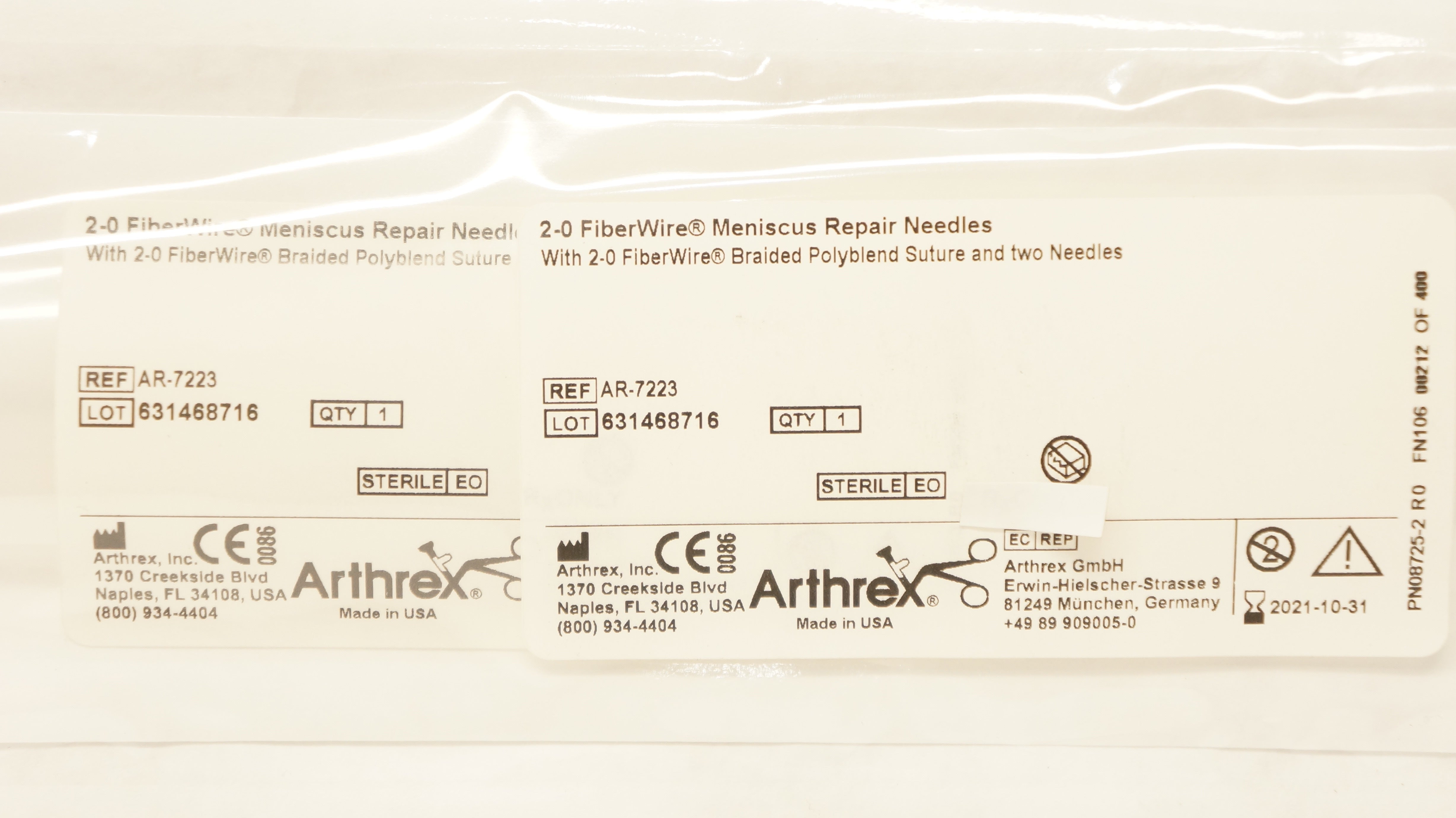 Arthrex AR-7223 2-0 FiberWire Meniscus Repair Needles (x)