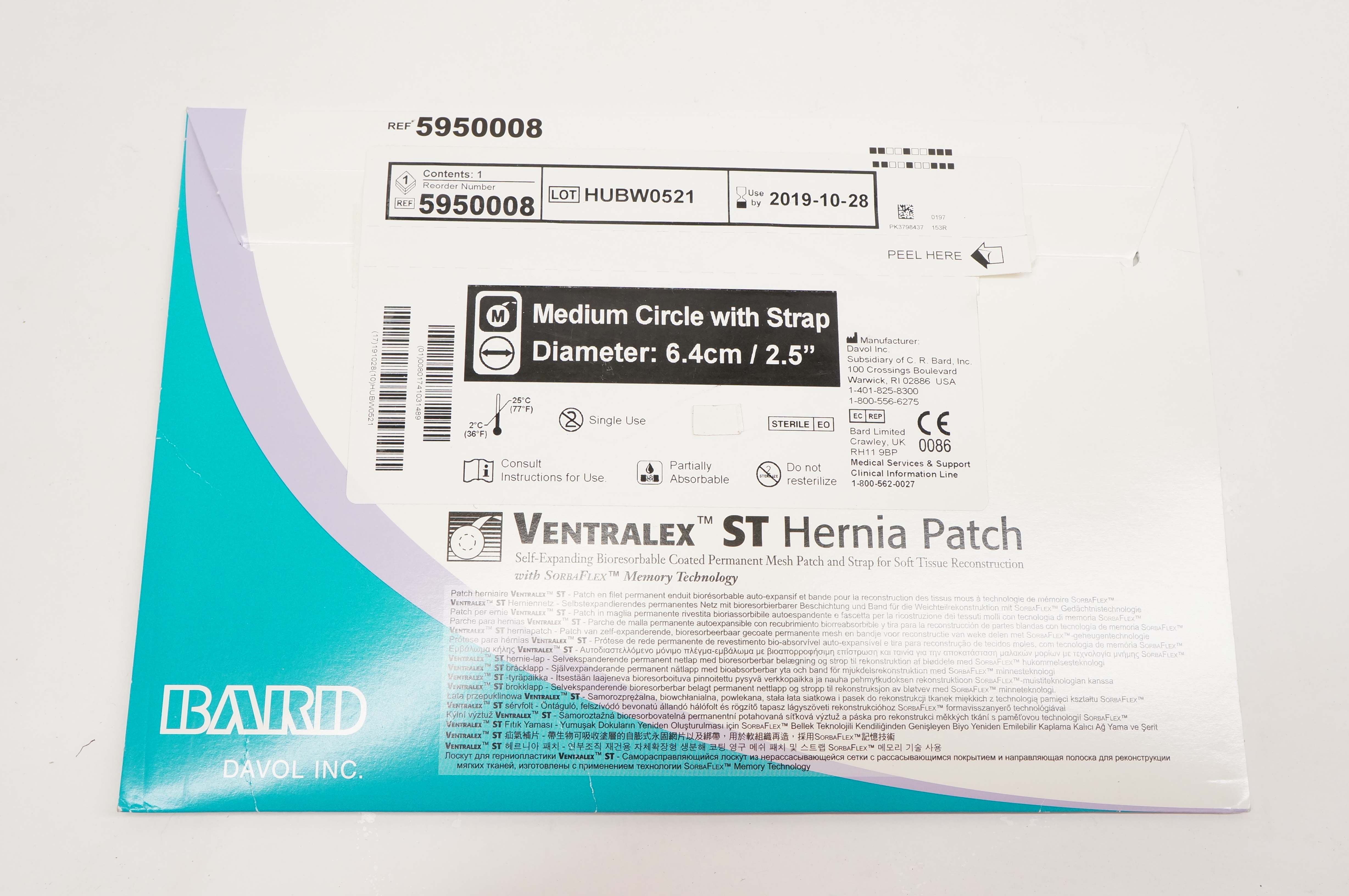 Bard 5950008 Ventralex ST Hernia Patch, Medium Circle with Strap 2.5inch (x)