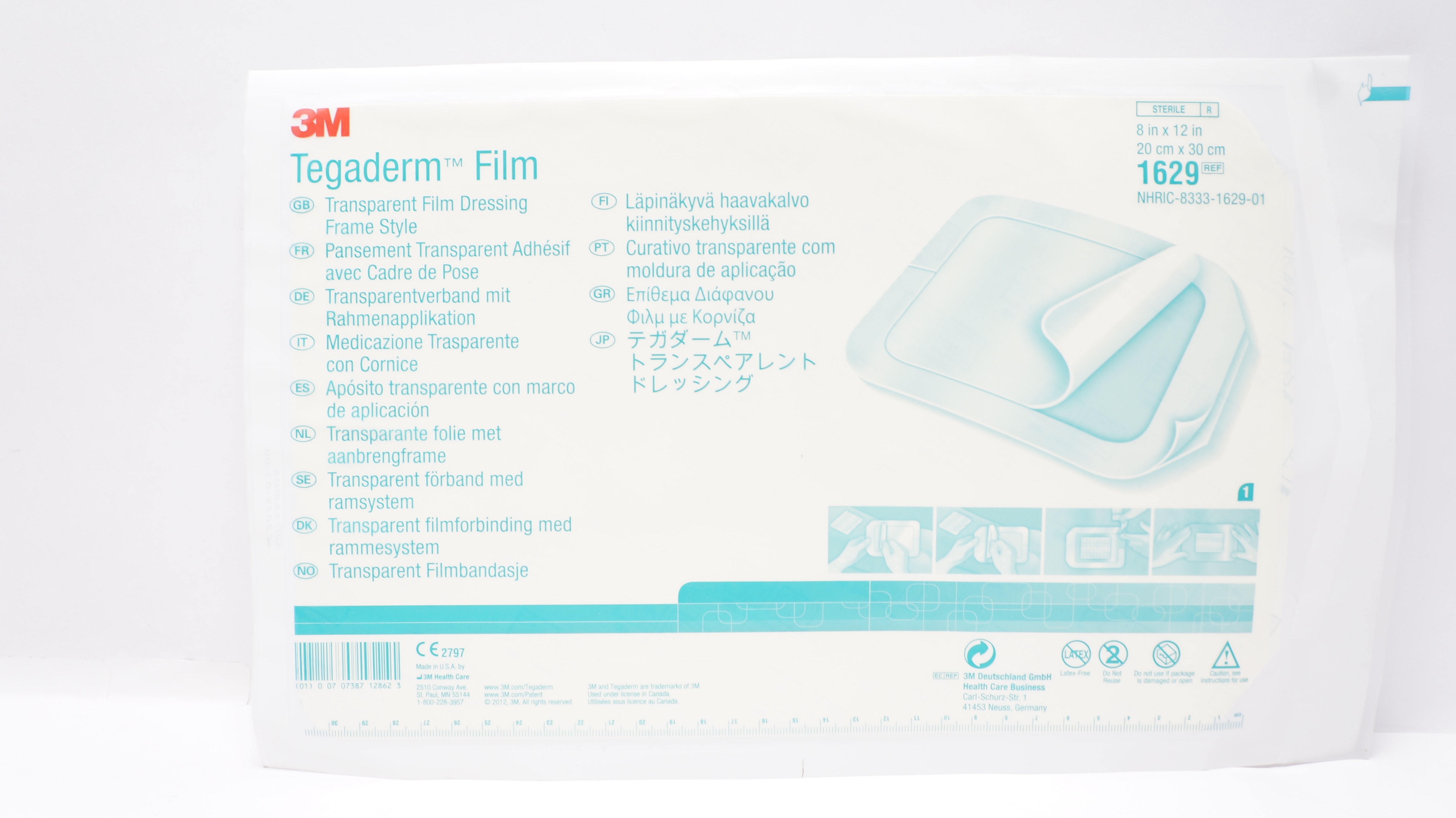 3M 1629 Tegaderm Transparent Film Dressing Frame Style 8inch x 12inch