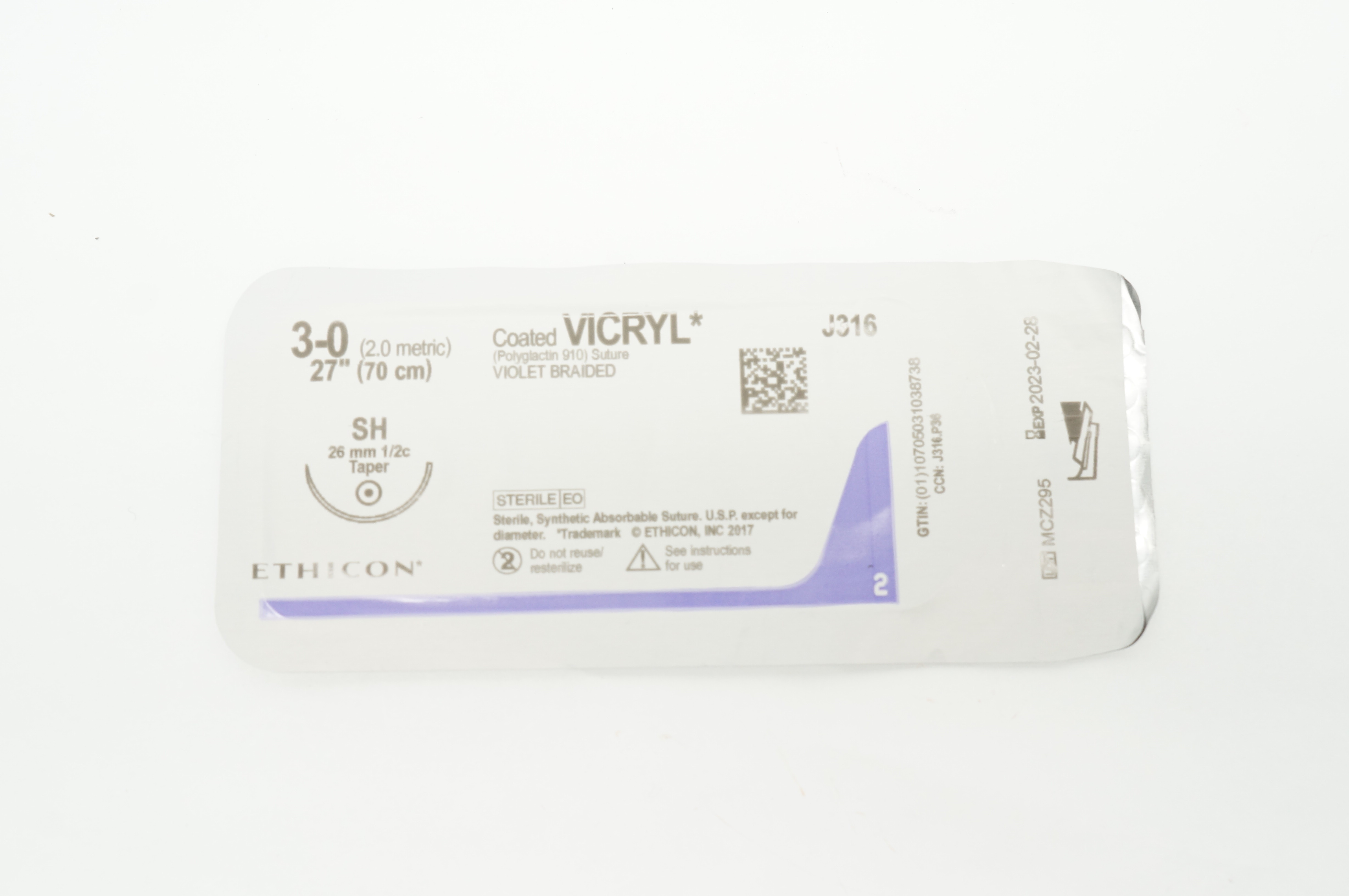 Ethicon J316 3-0 VICRYL Stre SH 26mm 1/2c Taper 27inch