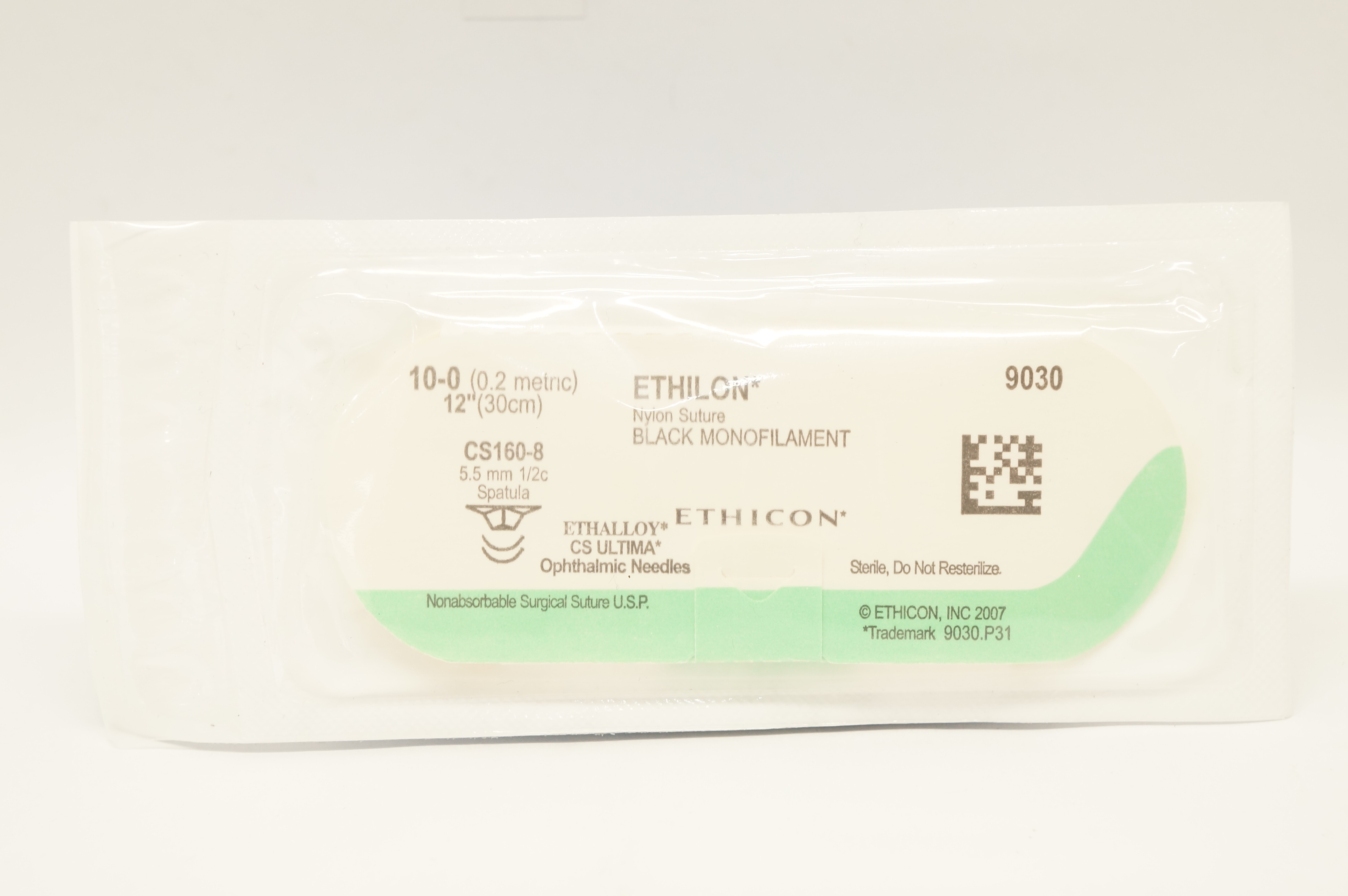 Ethicon 9030 10-0 Ethilon Nylon Stre CS160-8 5.5mm 1/2c Spatula, 12inch