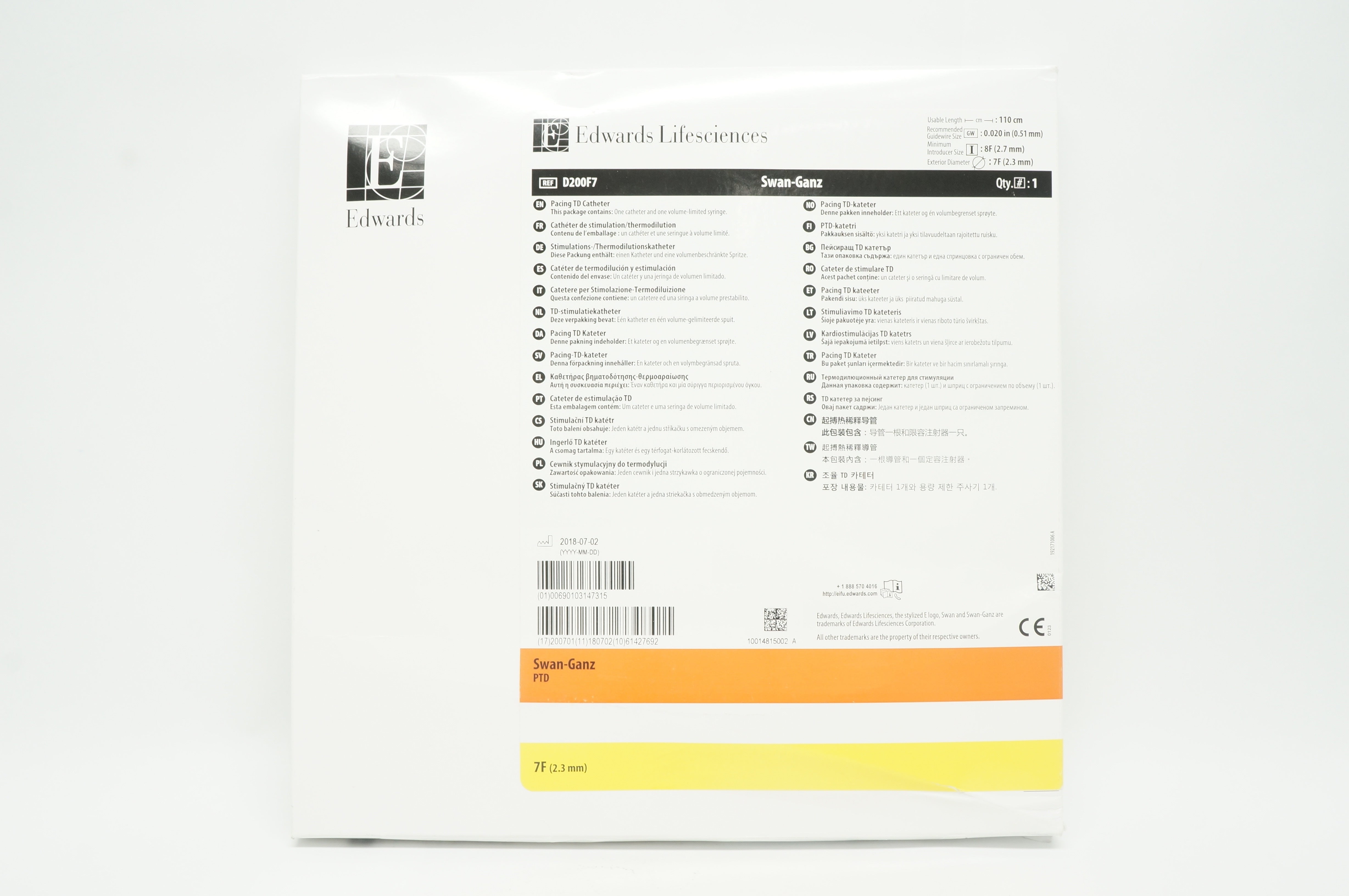 Edwards Lifesciences D200F7 Swan-Ganz Pacing TD Cath. 7F (x)