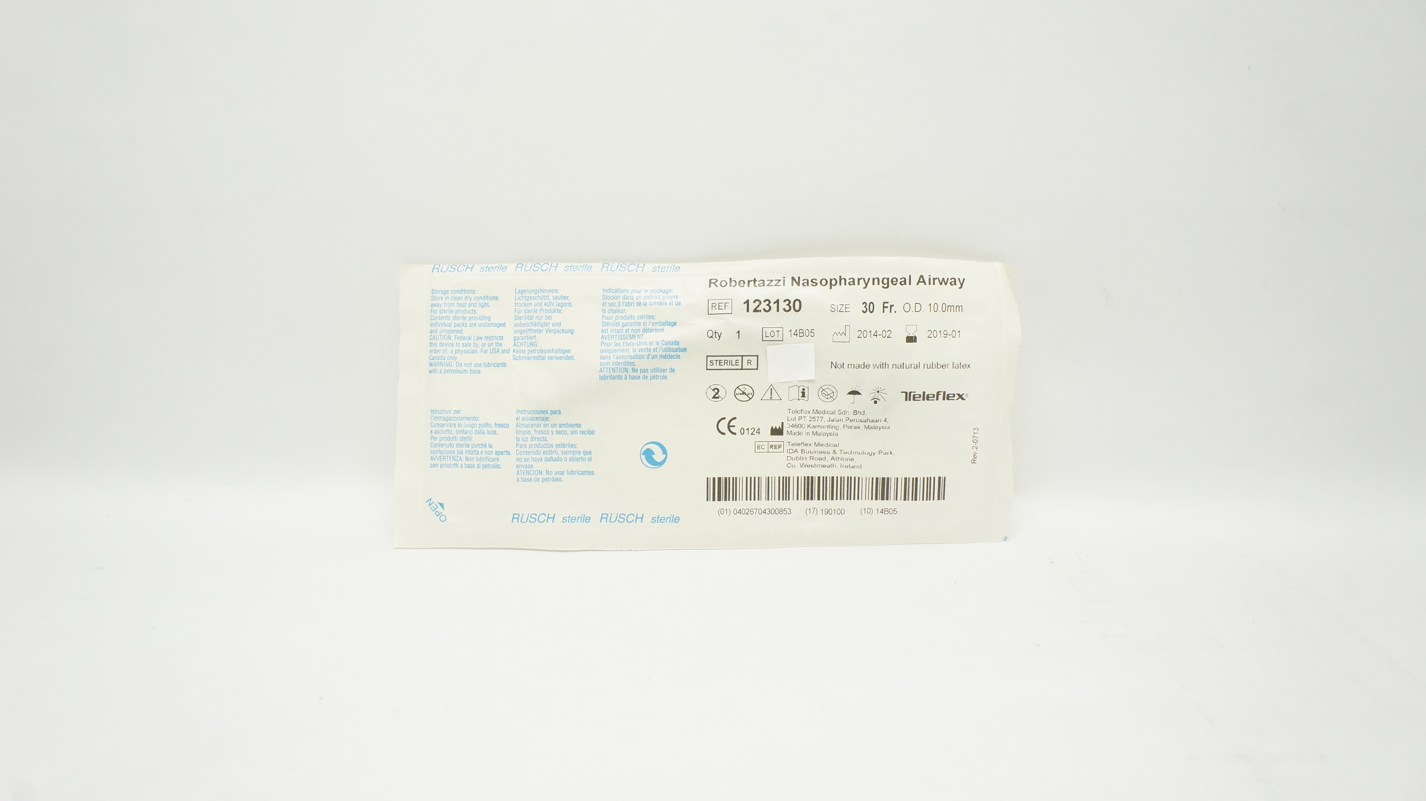 Teleflex 123130 Rusch Robertazzi Nasopharyngeal Airway 30Fr x 10.0mm O.D. (x)