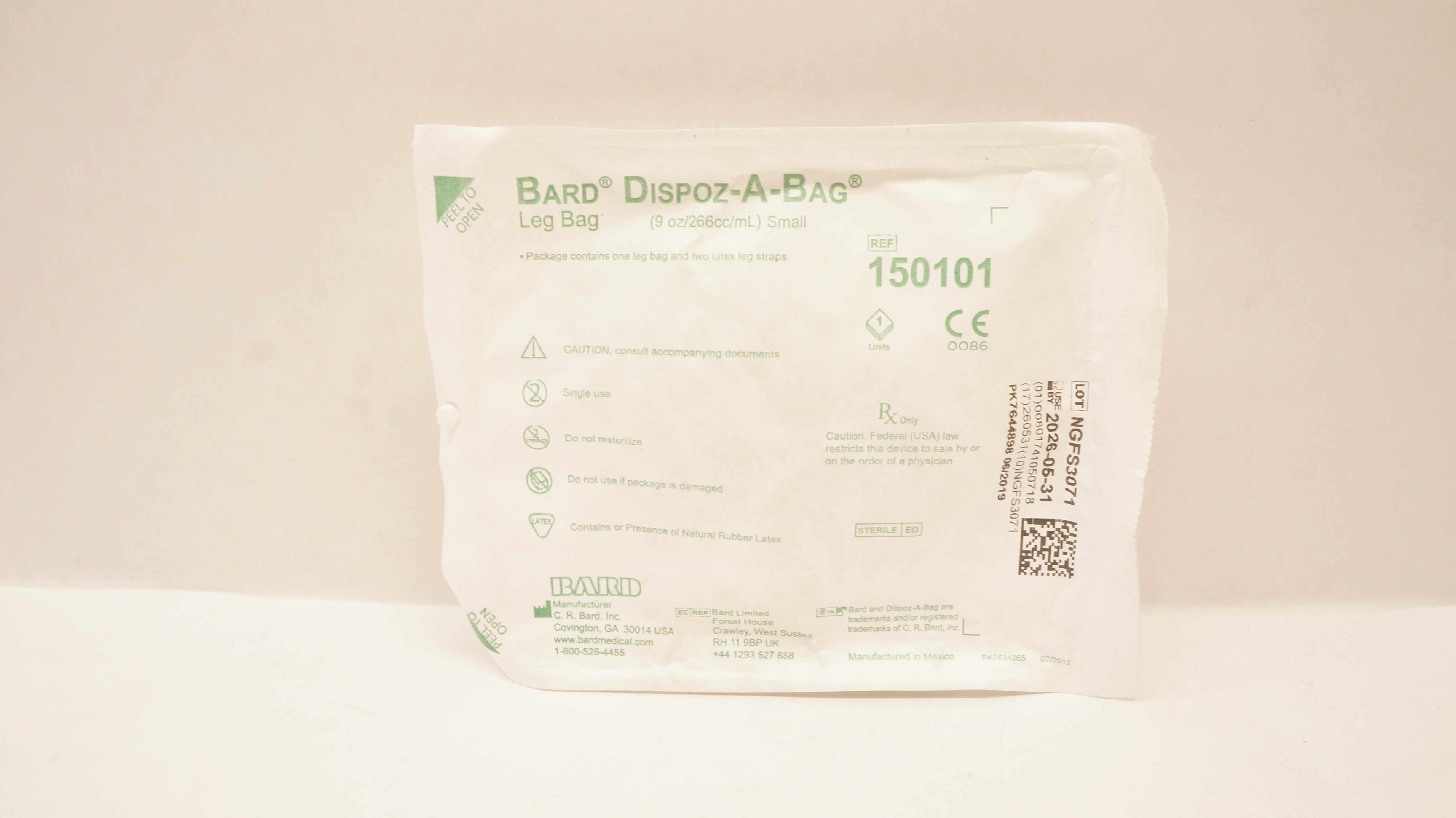 Bard 150101 Dispoz-A-Bag Leg Bag Small 9oz/266cc/mL